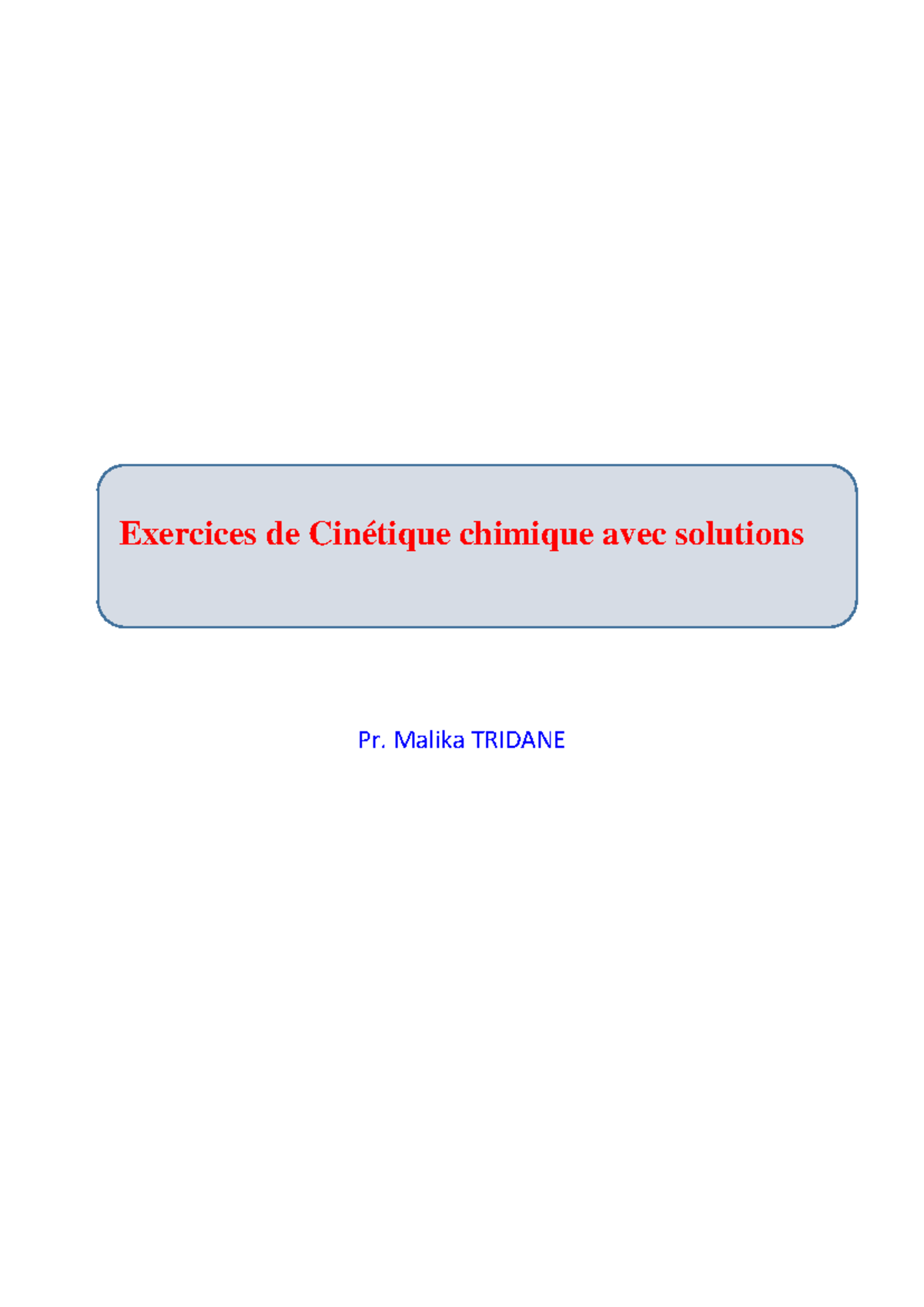 Exercices Avec Solutions De Cinetique Chimique Exercices De Cin Tique