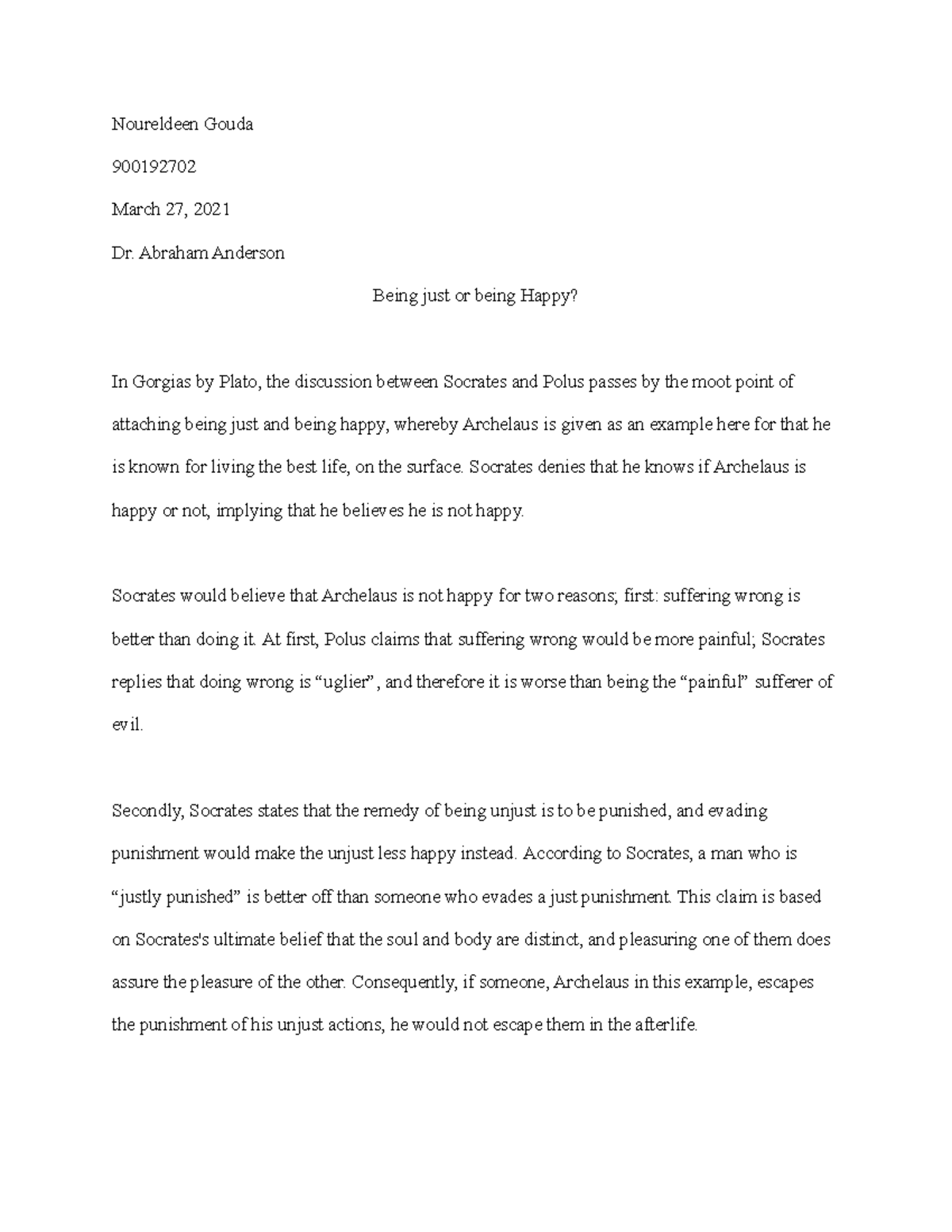 Assignment 2 Noureldeen Gouda 900192702 March 27, 2021 Dr. Abraham