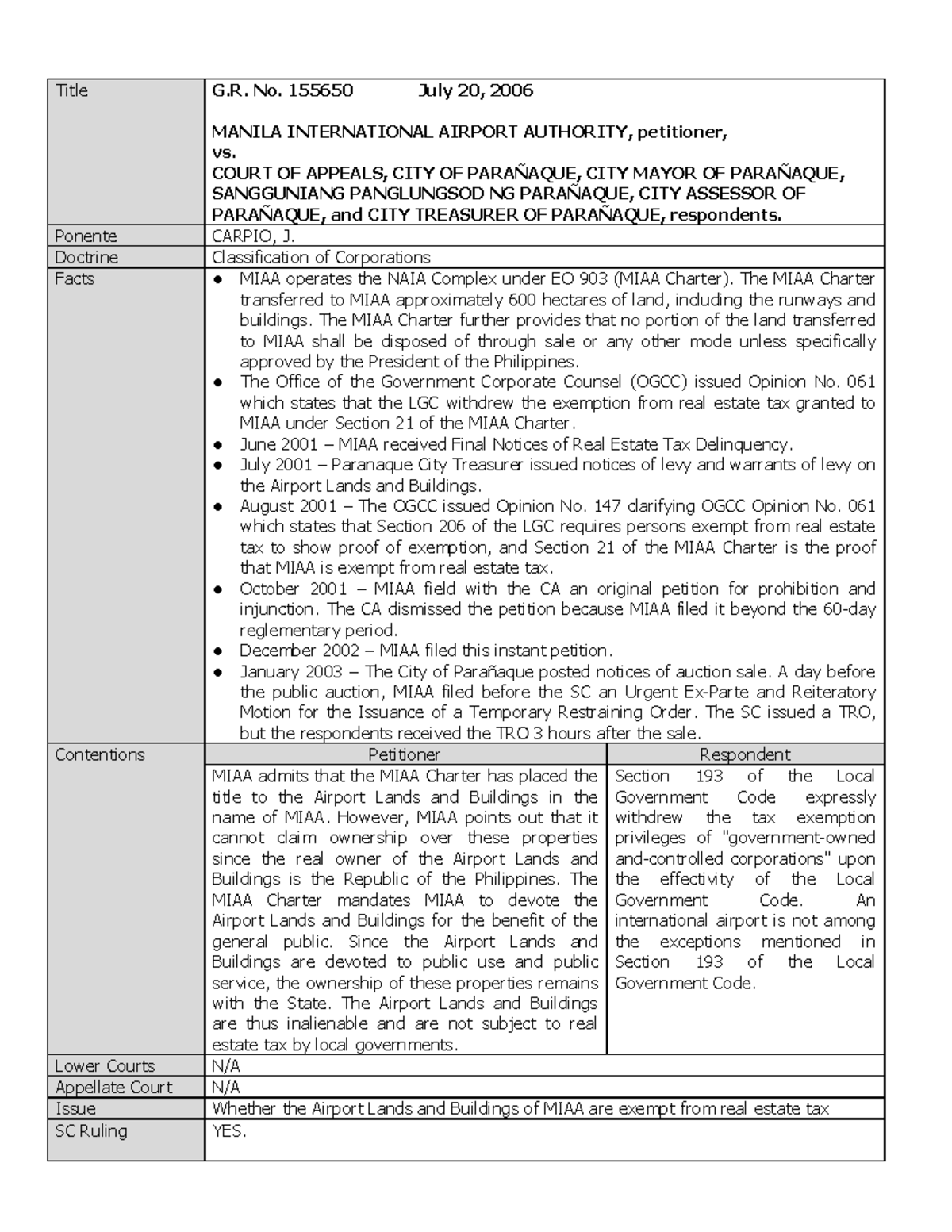 21. MIAA vs. CA - read - Title G. No. 155650 July 20, 2006 MANILA ...