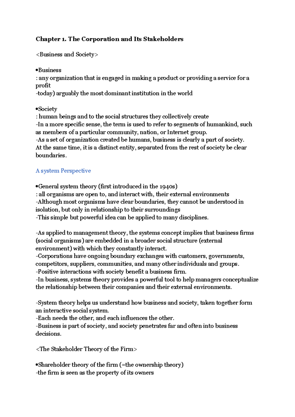 CH 1 - CH 1 note - Business and Society - Chapter 1. The Corporation ...