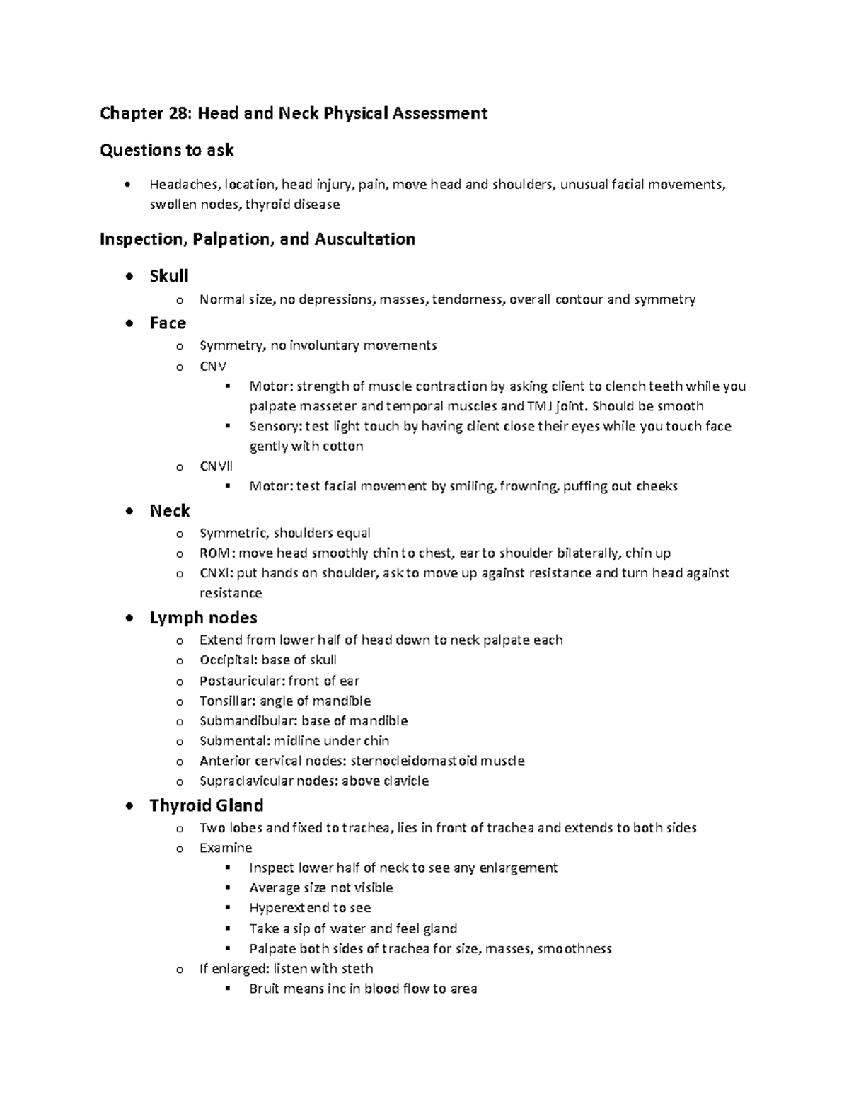 Ch 28 Head And Neck - Ati Notes - Chapter 28: Head And Neck Physical ...