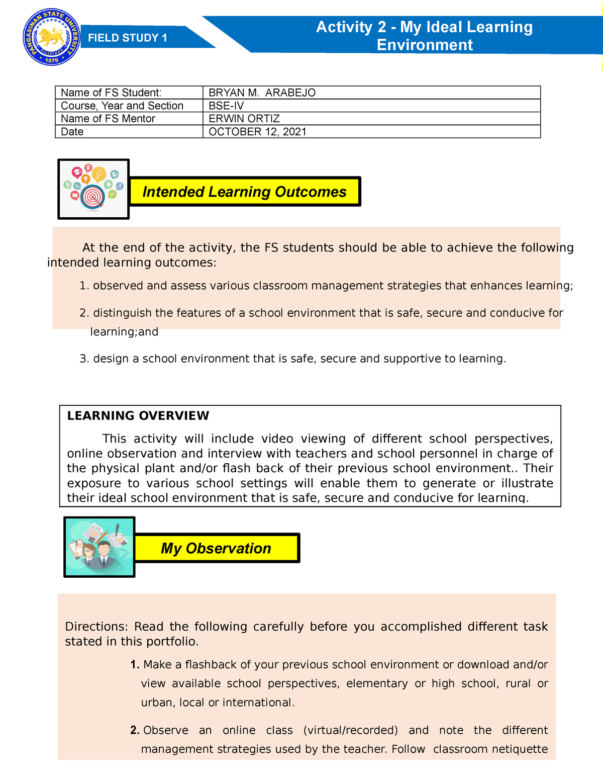 FS1- Activity 2 - None - FIELD STUDY 1 At The End Of The Activity, The ...