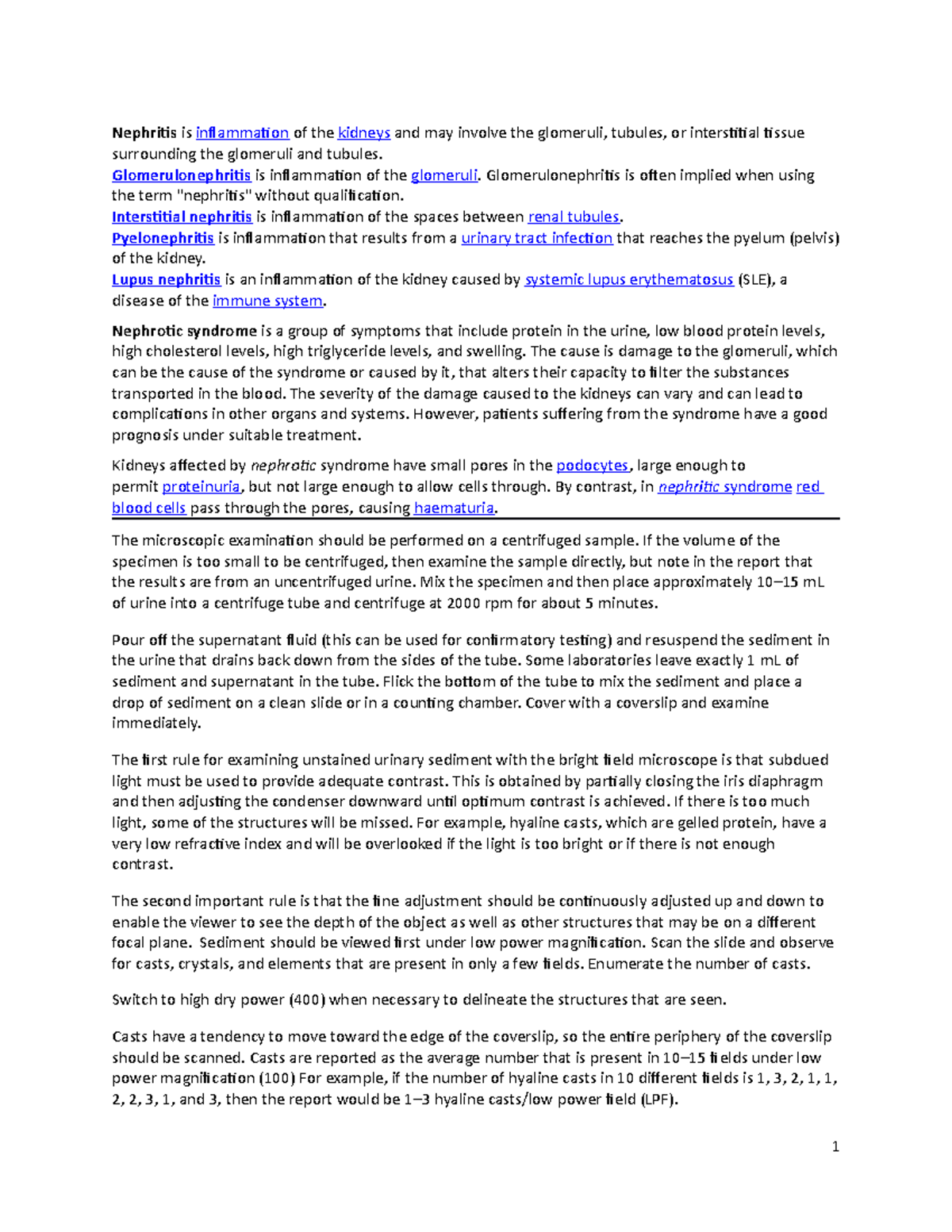 Extra notes, exam 2 - Nephritis is inflammation of the kidneys and may ...