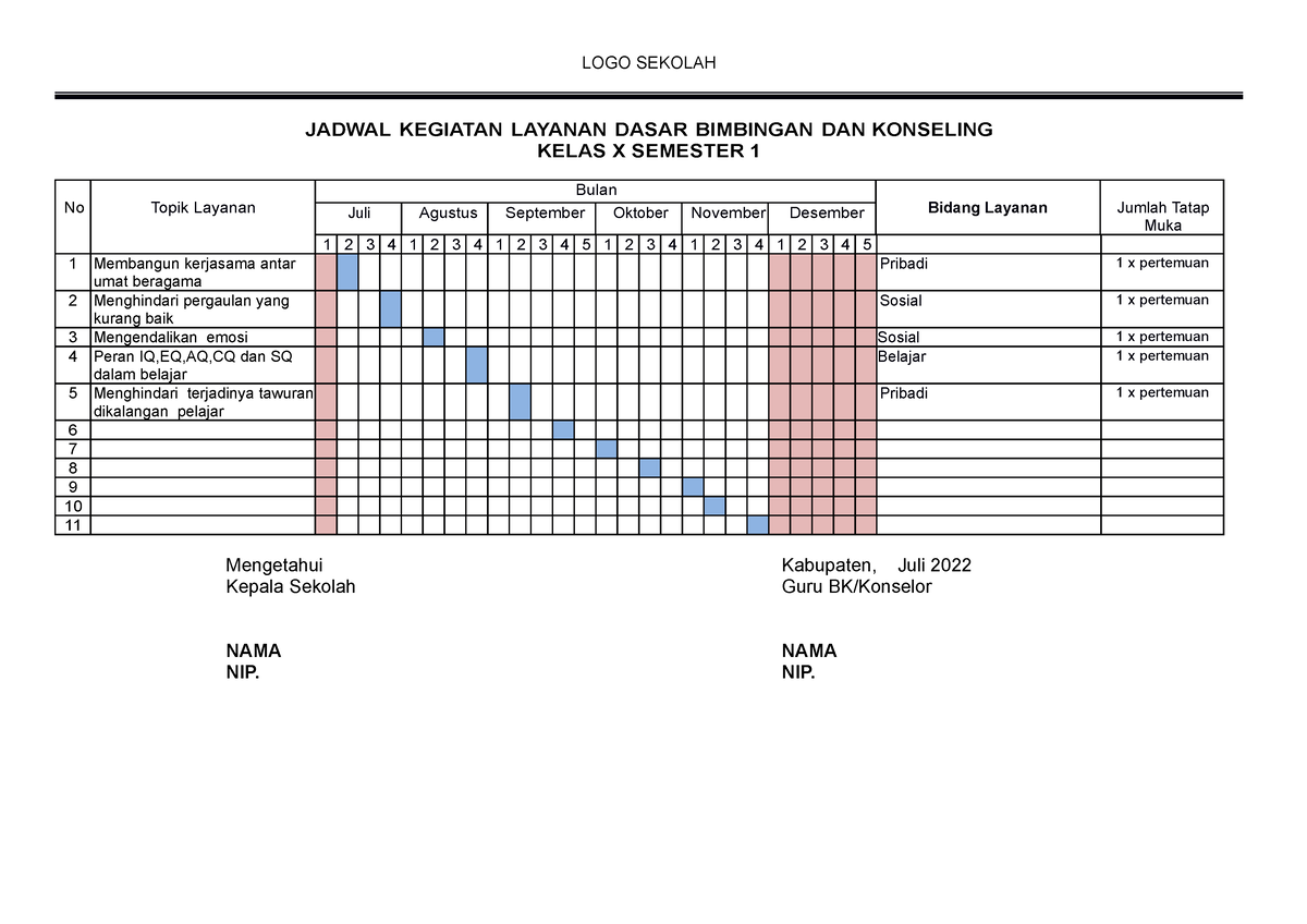 B. Program Semester - LOGO SEKOLAH JADWAL KEGIATAN LAYANAN DASAR ...