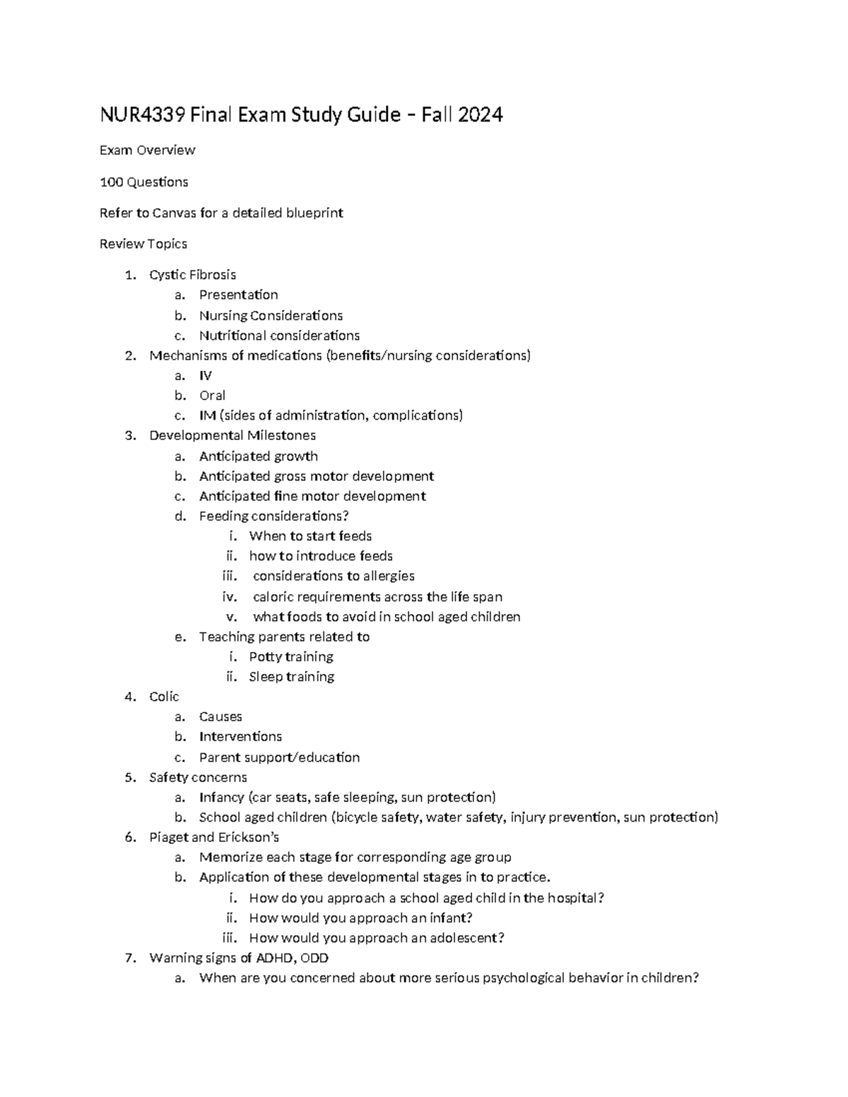 Final Exam Review 2024 - NUR4339 Final Exam Study Guide – Fall 2024 ...