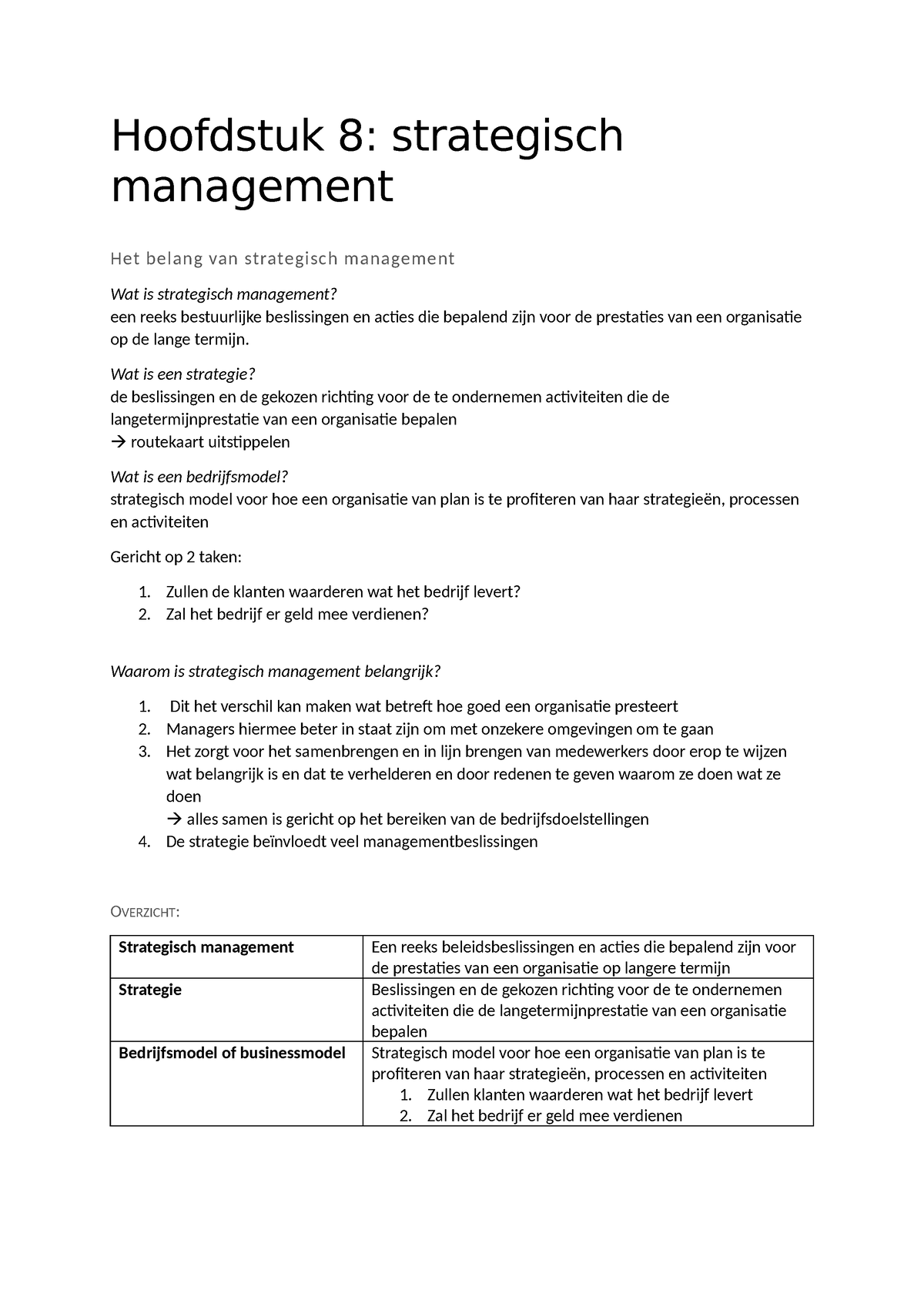 Samenvatting H8 Strategisch Management - Hoofdstuk 8: Strategisch ...