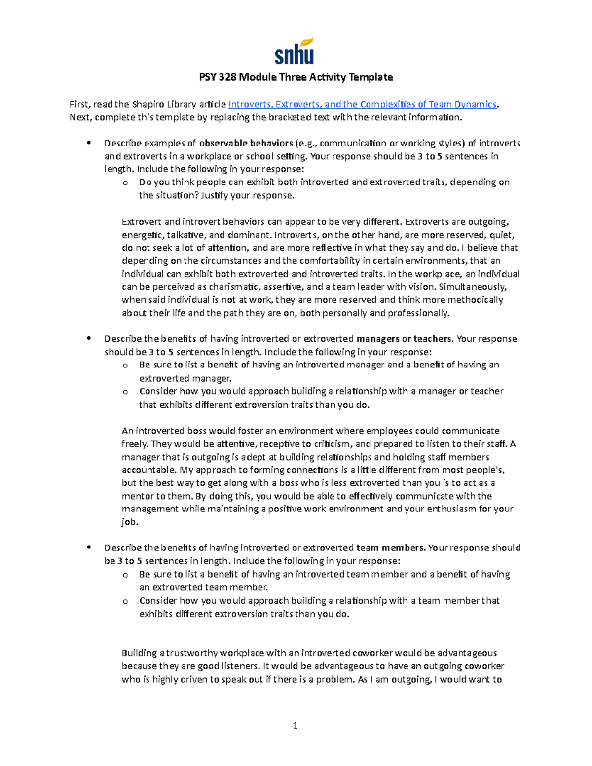 PSY 328 Module Three-Two - PSY 328 Module Three Activity Template First ...