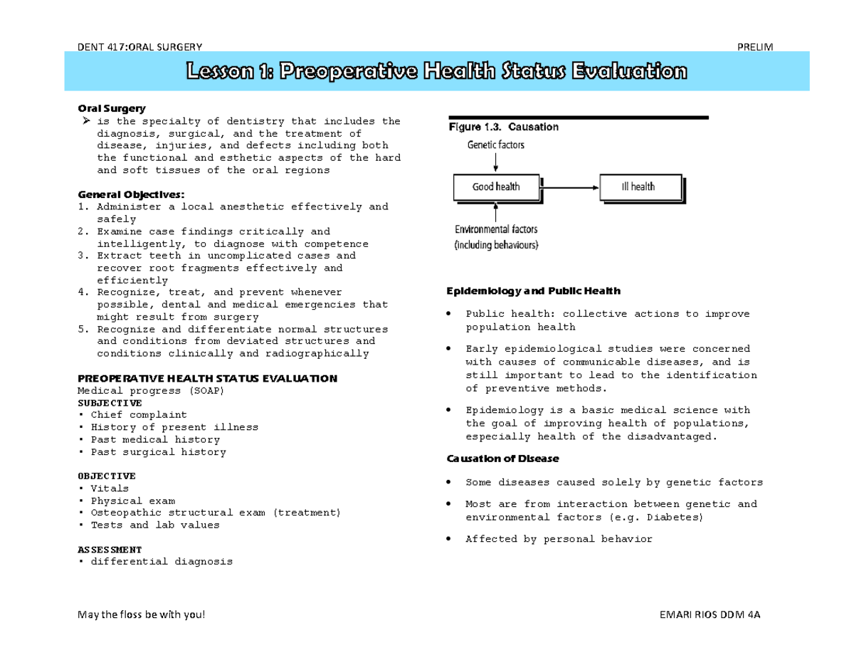 DENT 308- Epidemiology prelim - Oral Surgery is the specialty of ...