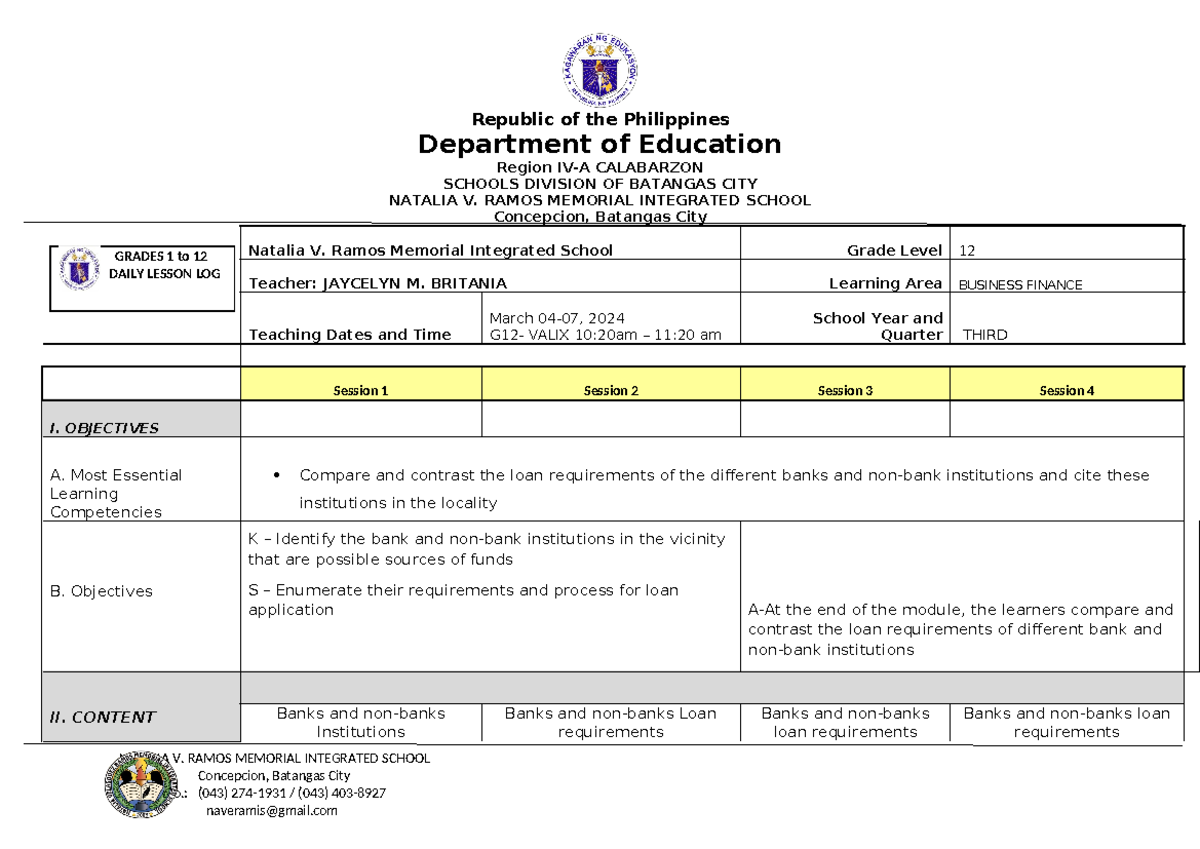 Business Finance DLL - Department of Education Region IV-A CALABARZON ...