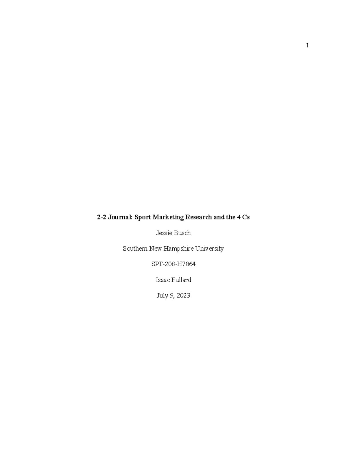 SPT 208 22 Journal Sport Marketing Research and the 4 Cs 1 22