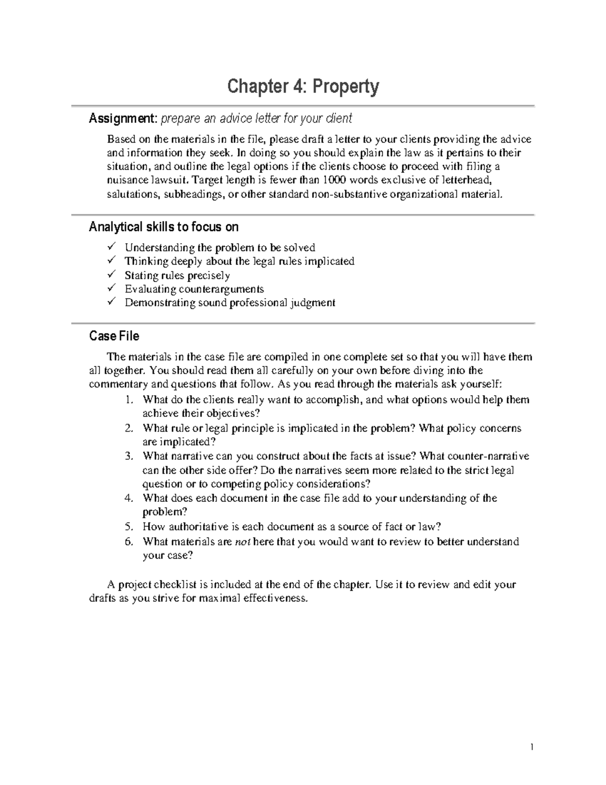 Property case file Chapter 4 Property Assignment prepare an advice