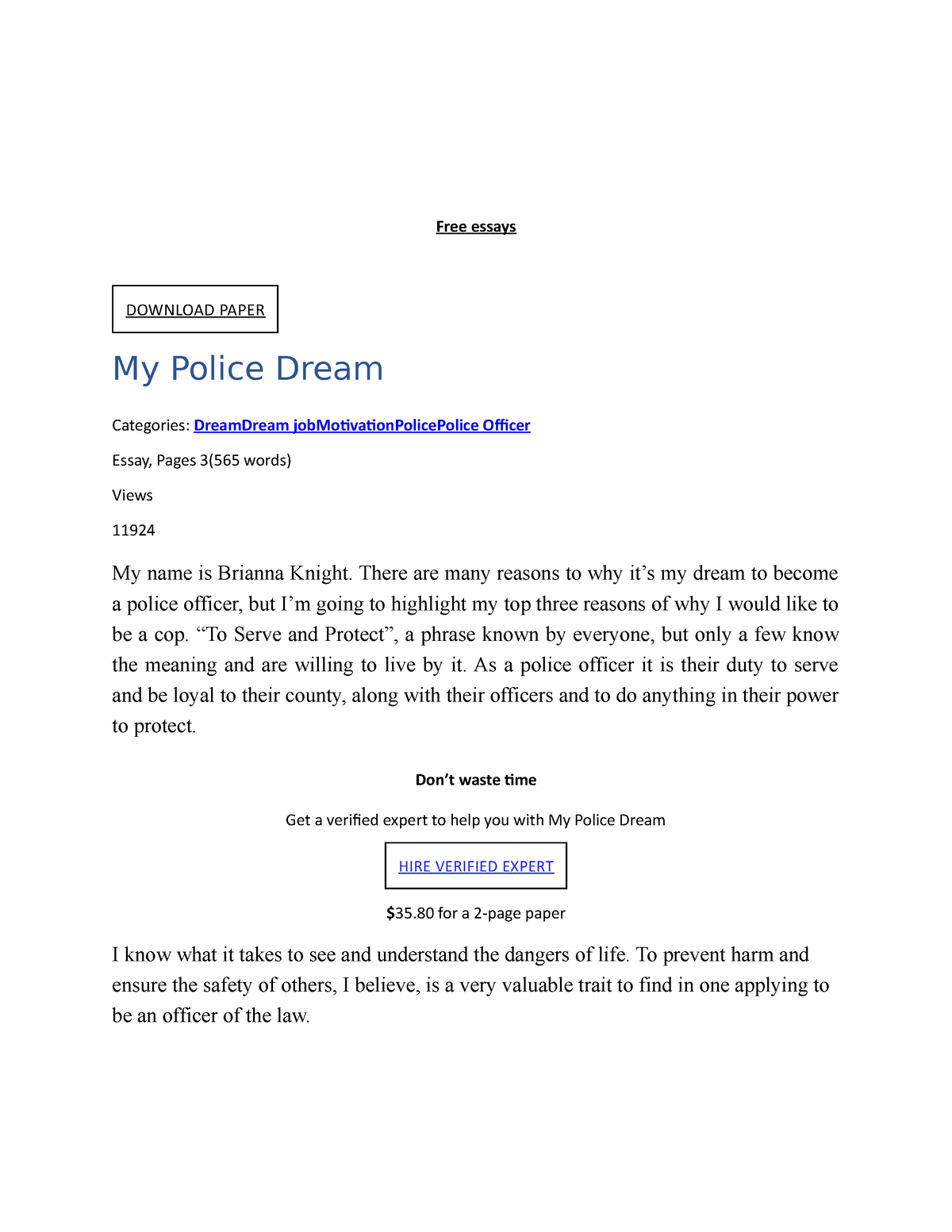 Ally - Practical Research - Free Essays DOWNLOAD PAPER My Police Dream ...