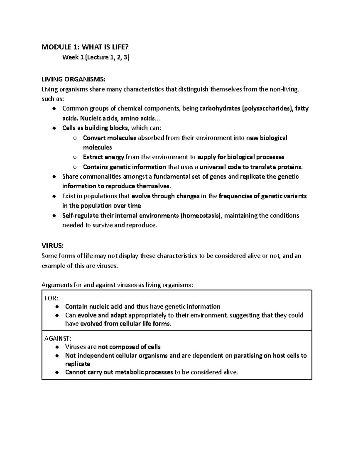 Module 1 - What Is Life - MODULE 1: WHAT IS LIFE? Week 1 (Lecture 1, 2 ...