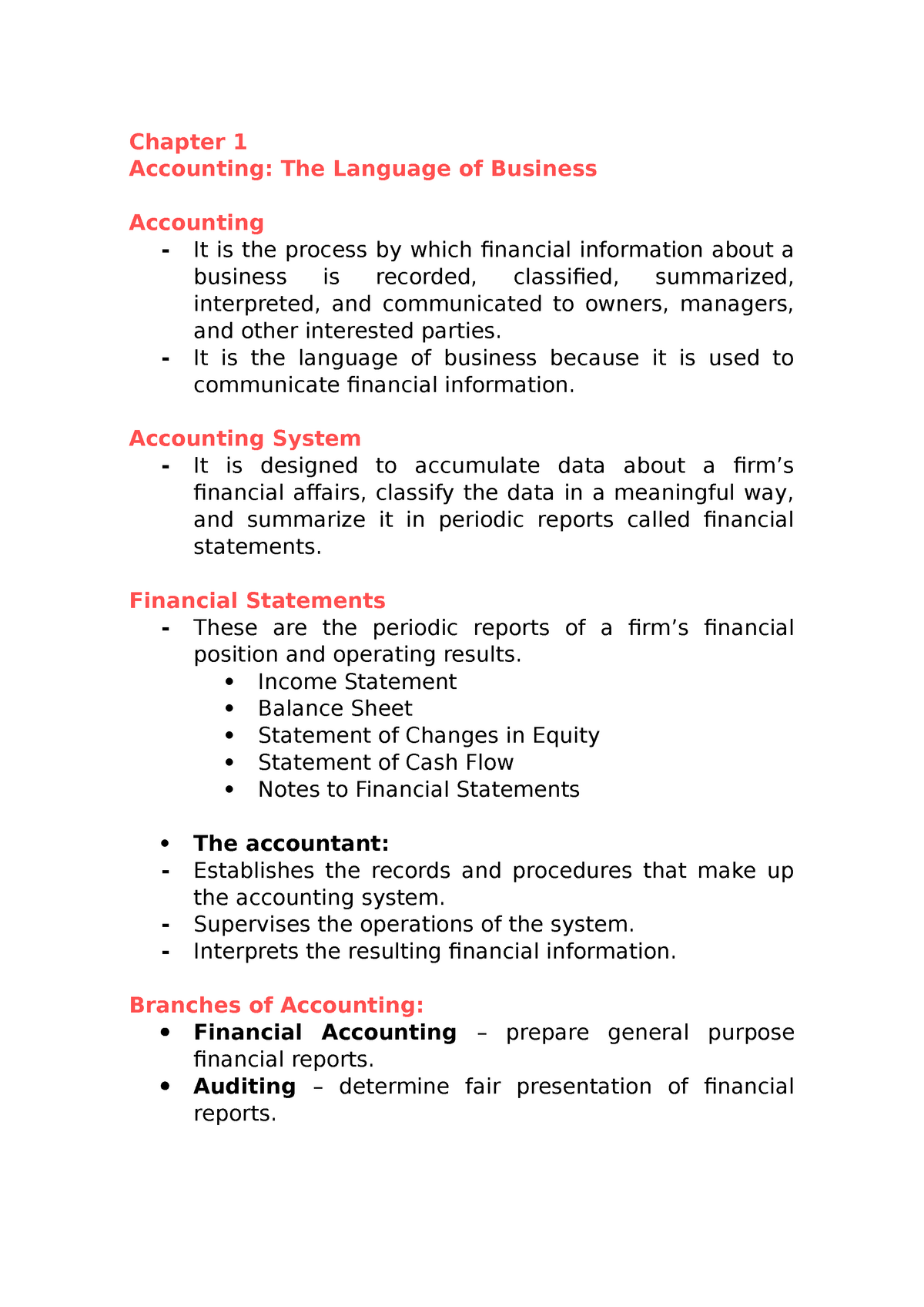 Chapter 1 Notes - Accounting: The Language Of Business - Chapter 1 ...