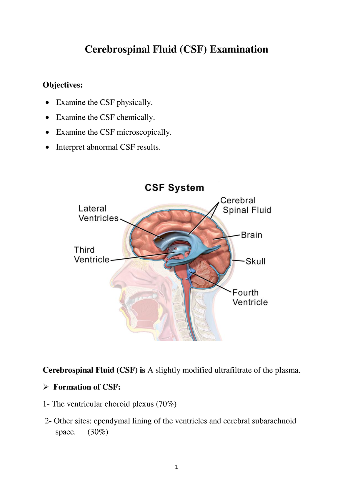 Cerebrospinal Fluid Examination Cerebrospinal Fluid Csf Examination Objectives Examine The 6523