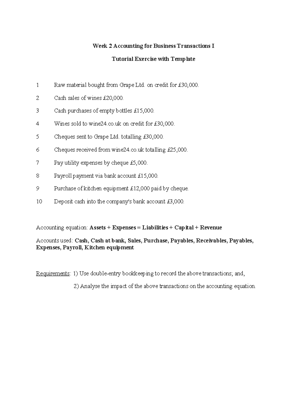 Accounting example - material - Week 2 Accounting for Business ...