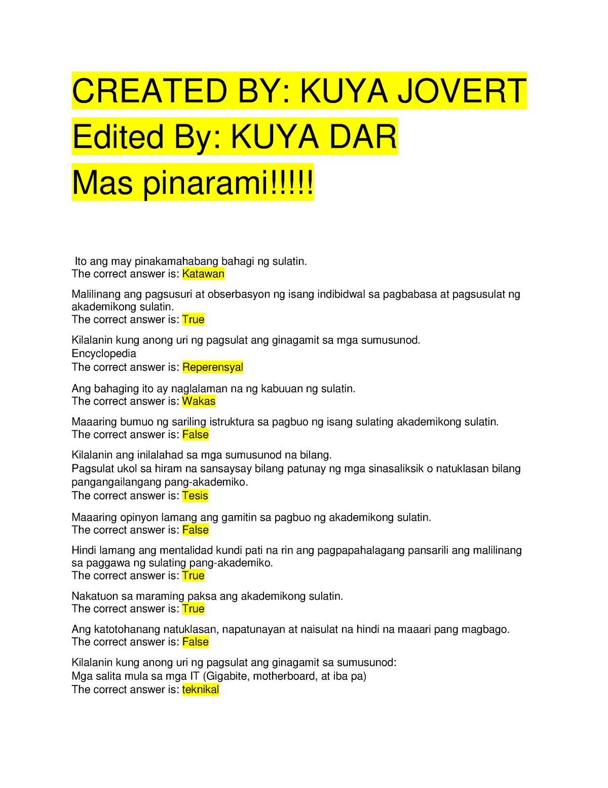 Pagsulat Sa Filipino Sa Piling Larangan - CREATED BY: KUYA JOVERT ...