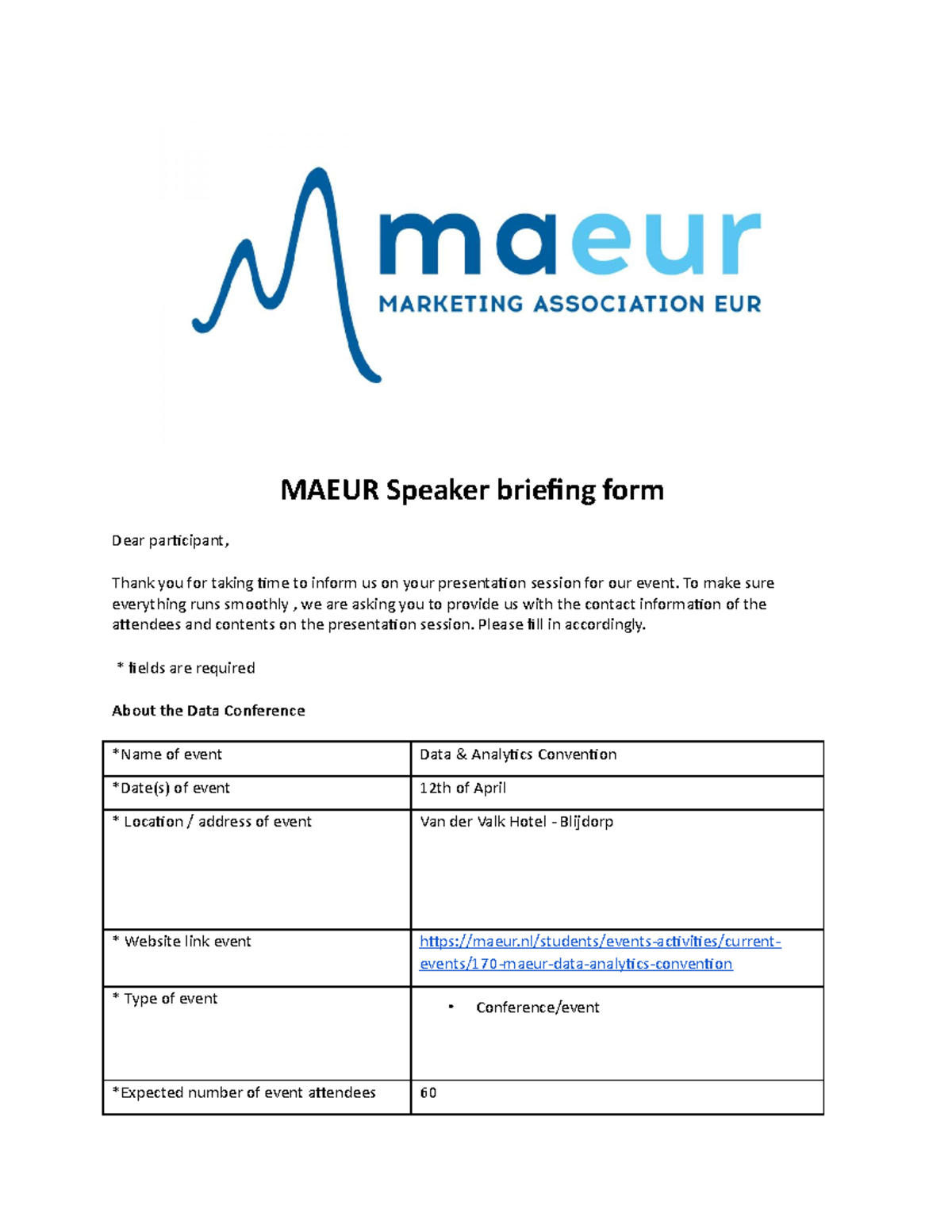 Speaker Briefing Template 22 23 MAEUR Speaker briefing form Dear