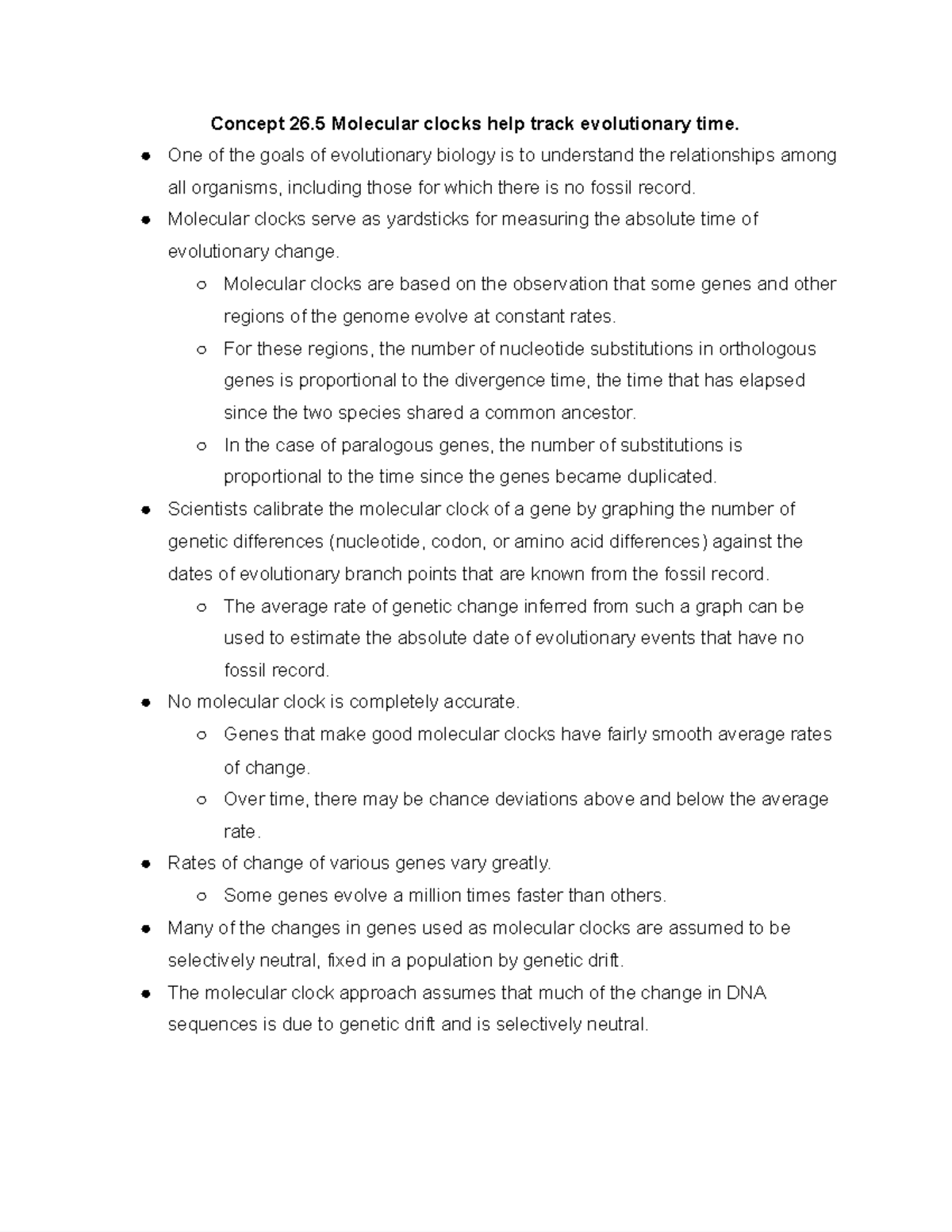 Concept 26.5 Molecular clocks help track evolutionary time One of the
