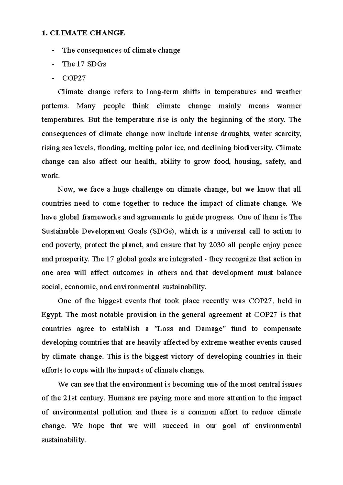 Speaking Cu i K Hdguyarbdyufbsje 1 CLIMATE CHANGE The Consequences Of Climate Change The 