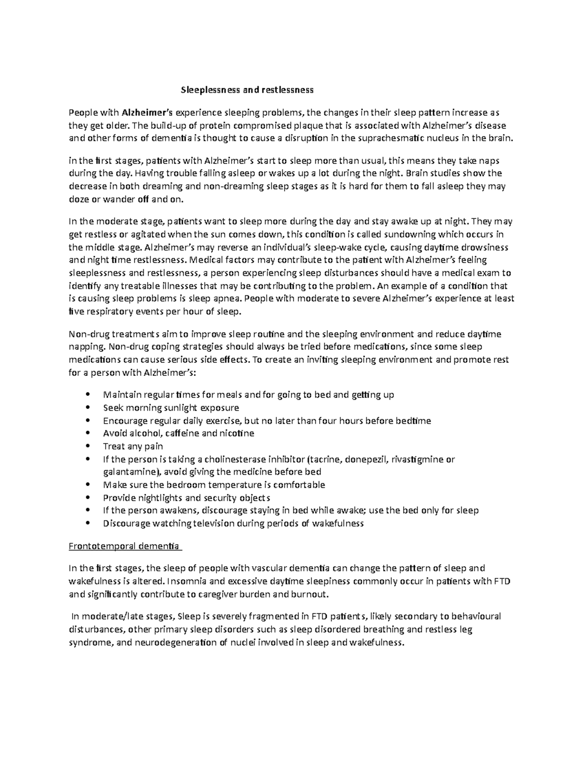 Sleeplessness and restlessness Sleeplessness and restlessness People