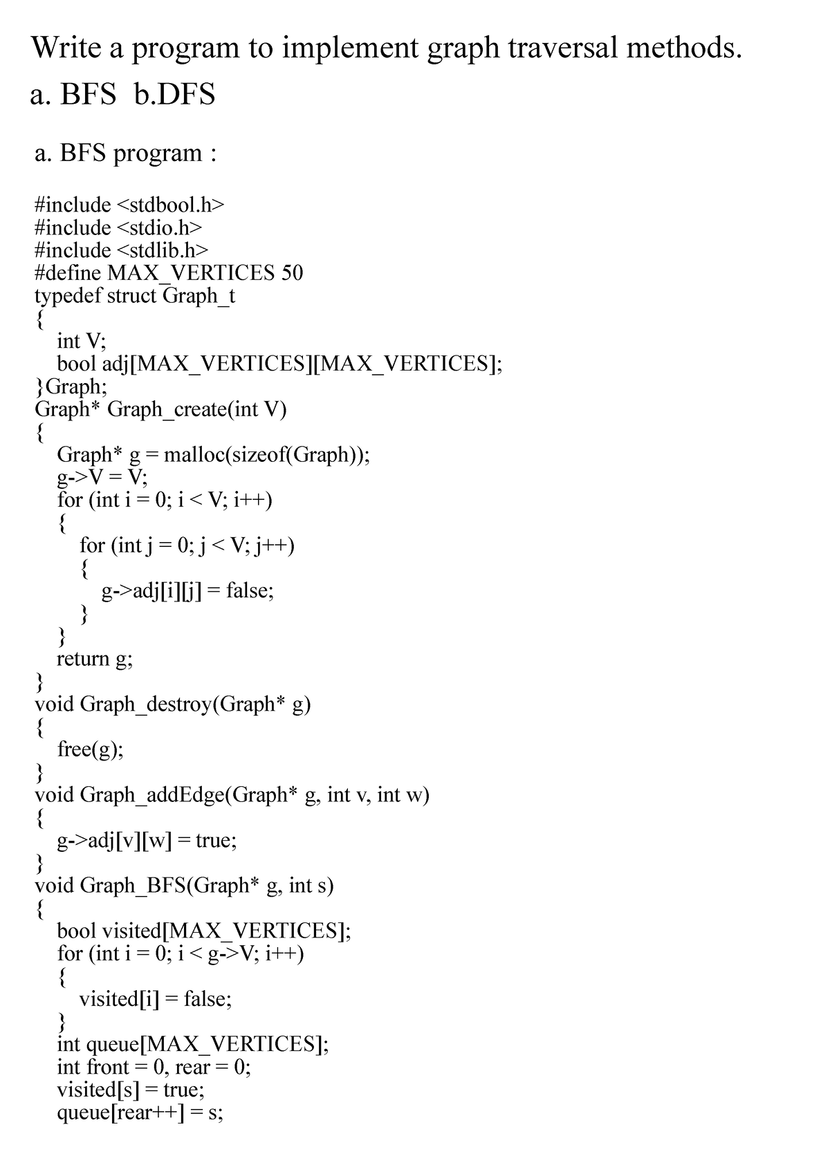 BFS & DFS - Write A Program To Implement Graph Traversal Methods. A ...