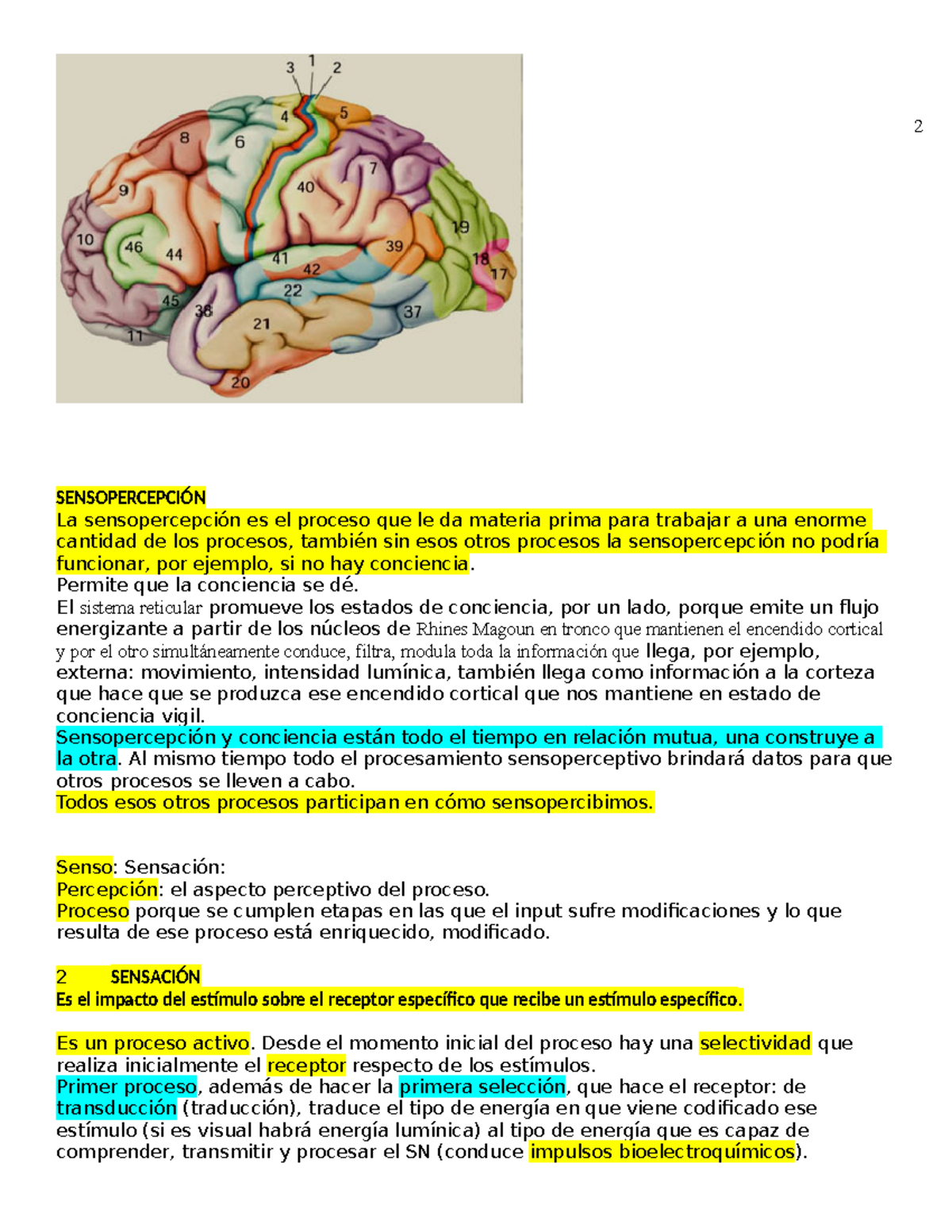 Psicofisiología 2020 Resumen Total - 2 SENSOPERCEPCIÓN La ...