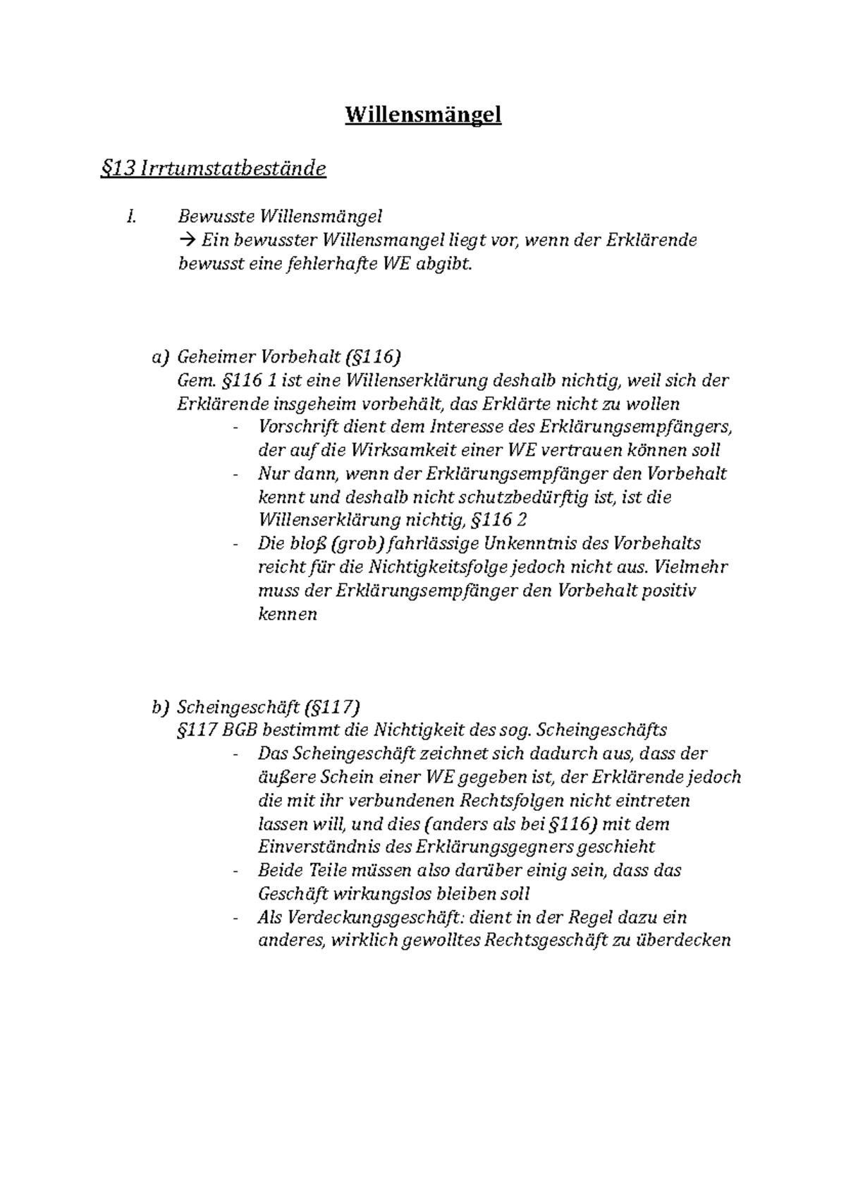 Anfechtung Wegen Irrtum Beispiele Irrtum und Anfechtung Zusammenfassung - Willensmängel §13