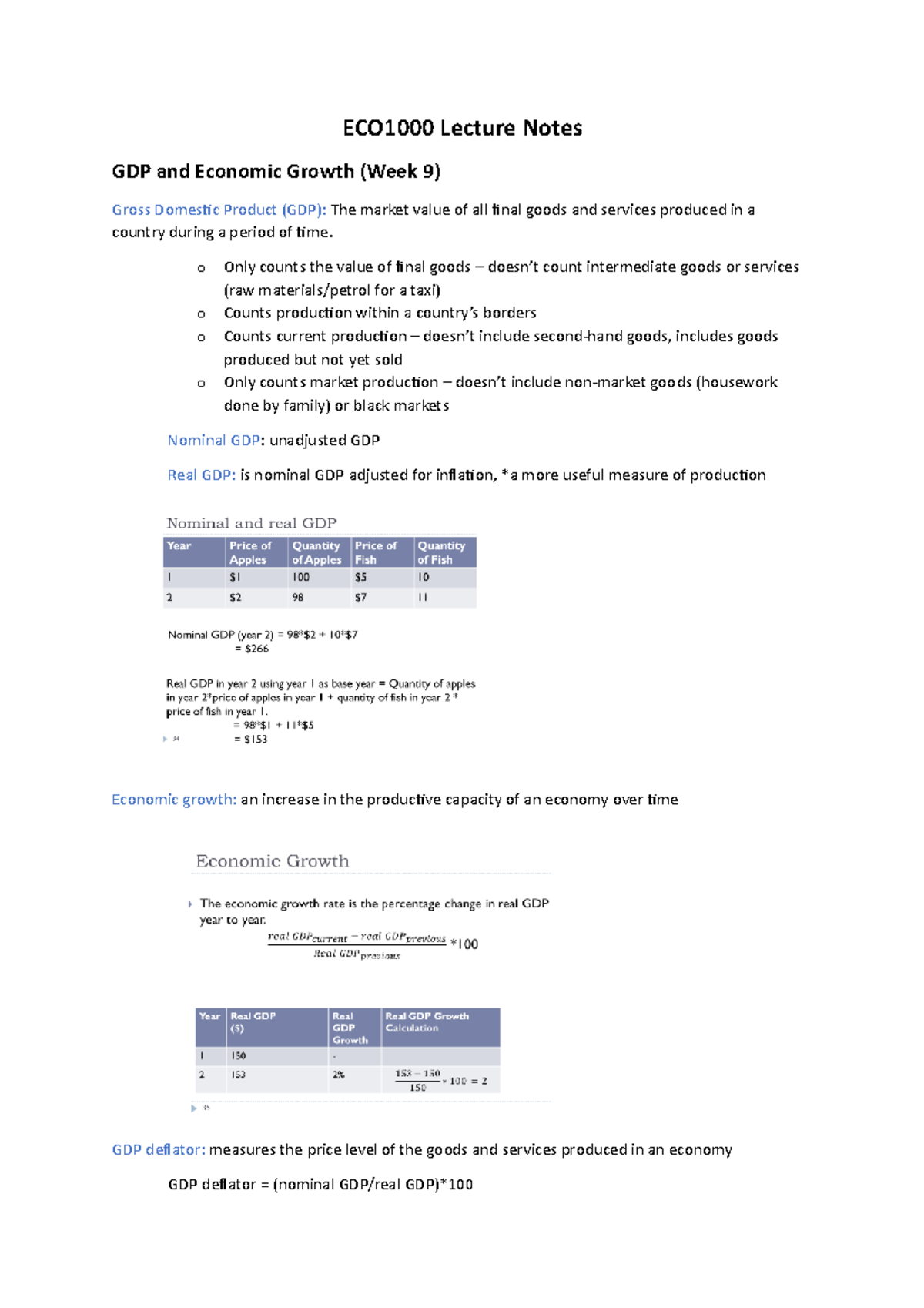 Lecture Notes - Macroeconomics - ECO1000 Lecture Notes GDP and Economic ...