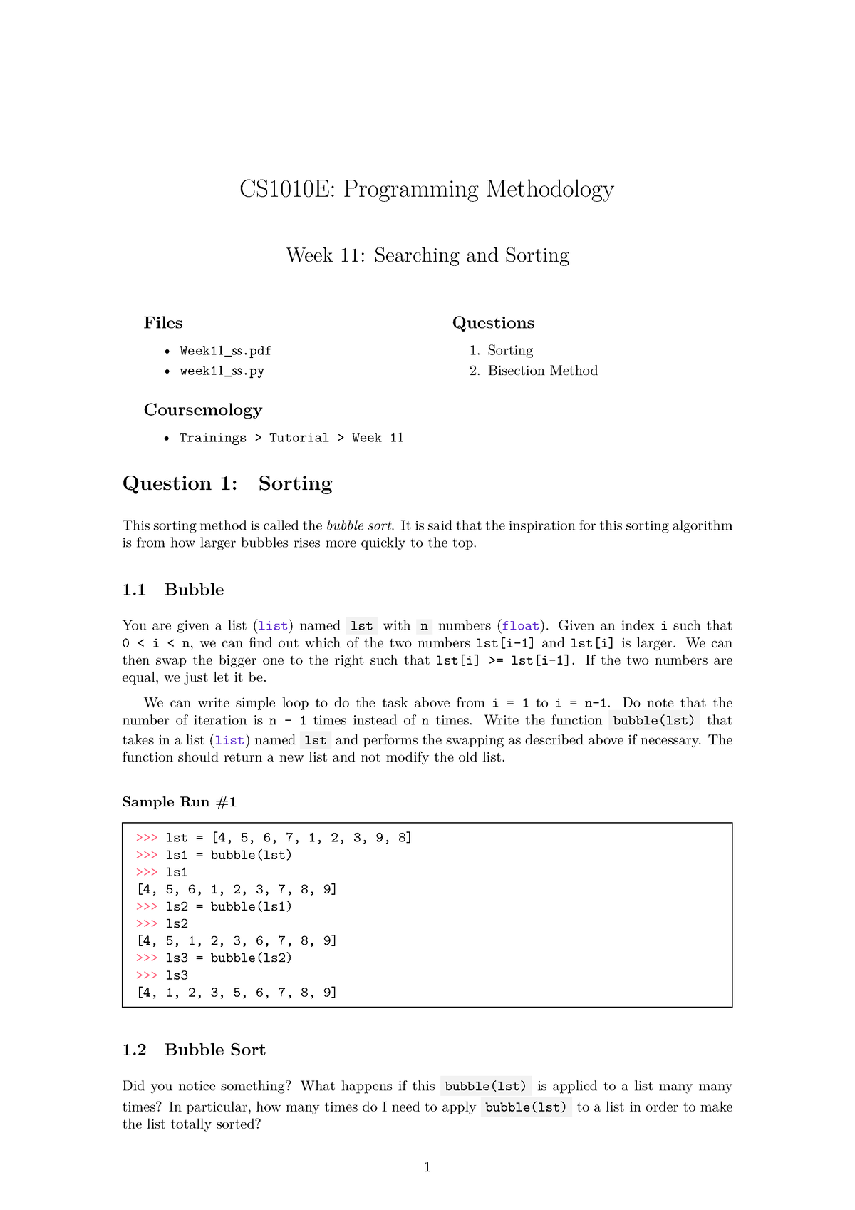 Week11 Ss - Lecture Notes - CS1010E: Programming Methodology Week 11 ...