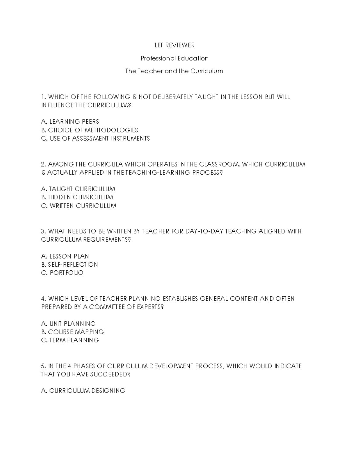 Professional Education Let Reviewer Professional Education The