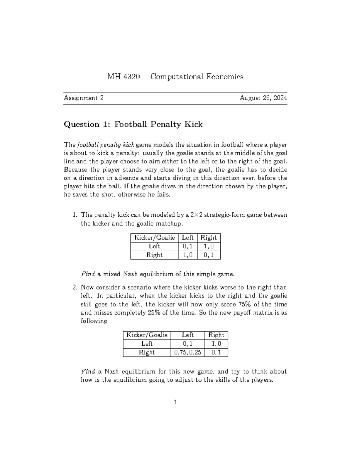 MH4320 Assignment 02 - MH 4320 Computational Economics Assignment 2 ...