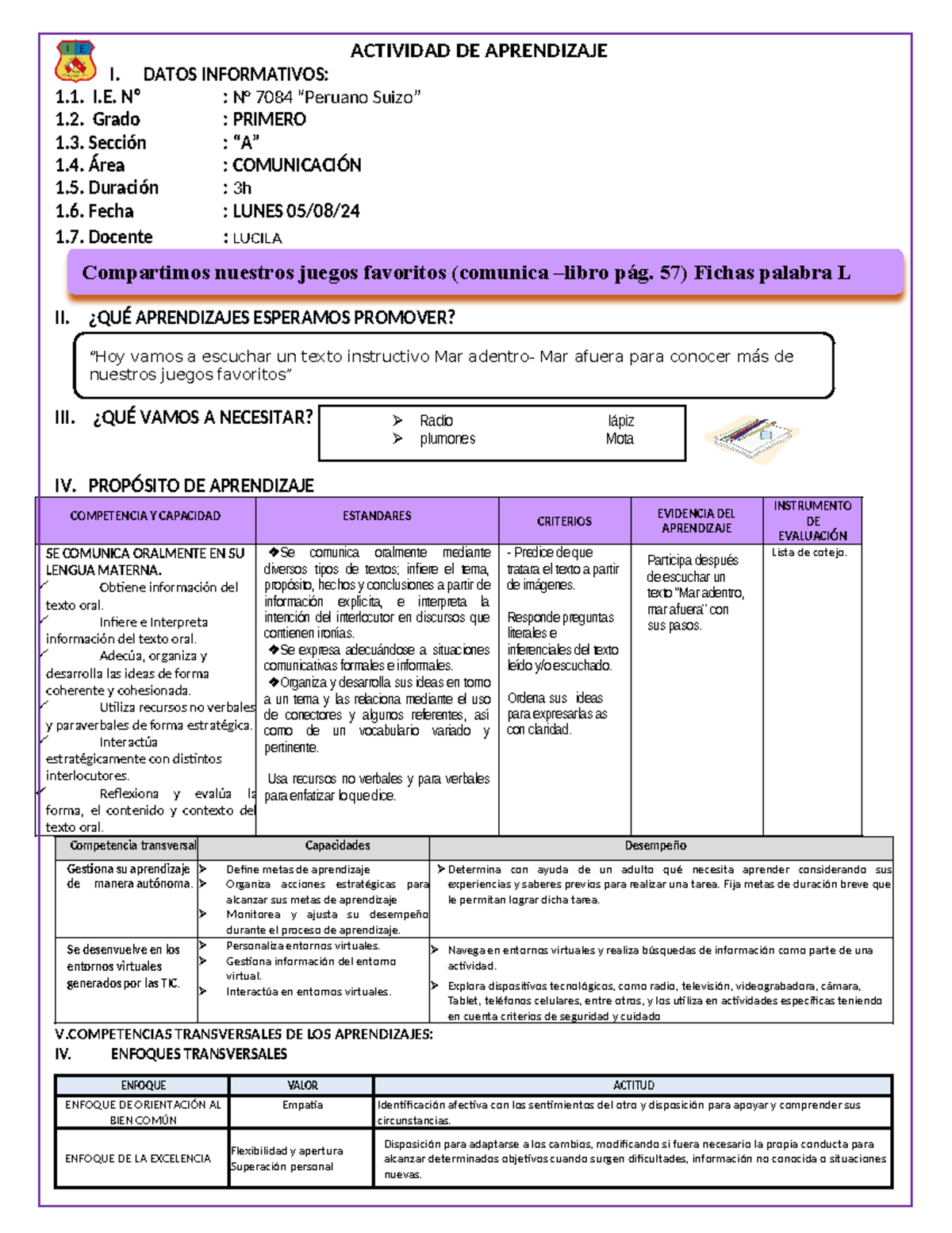 Sesion CI - Compartimos Nuestros Juegos Favoritos - ACTIVIDAD DE ...
