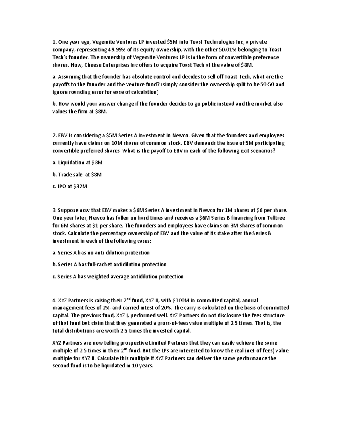 FINS3623 Practice Quantitative Questions Extra - One year ago, Vegemite ...