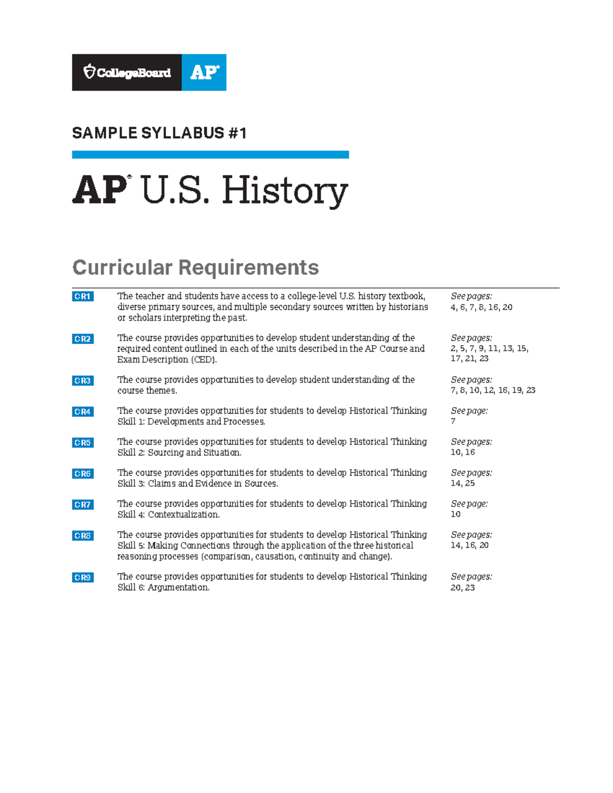 AP US History Sample Syllabus 1 - SAMPLE SYLLABUS AP ® U. History ...