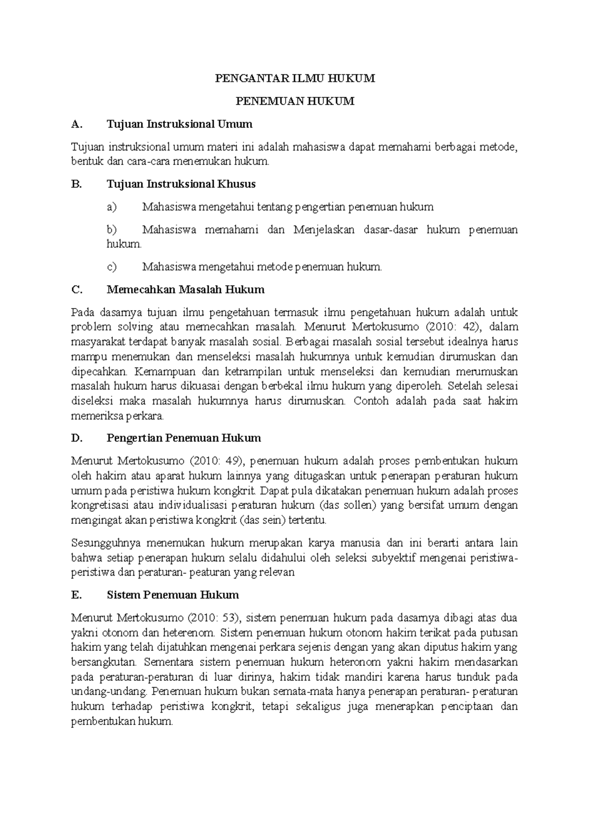 Lecture Notes Pengantar Ilmu Hukum Pertemuan 8 (Penemuan Hukum ...