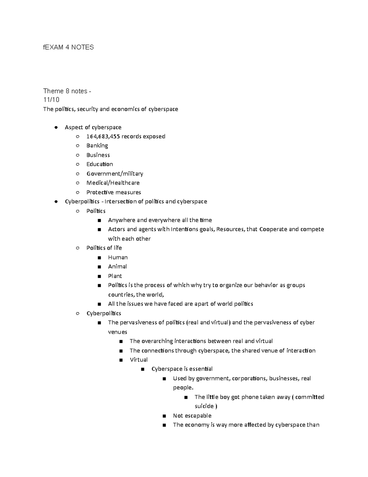 EXAM 4 Study Guide - fEXAM 4 NOTES Theme 8 notes - 11/ The politics ...