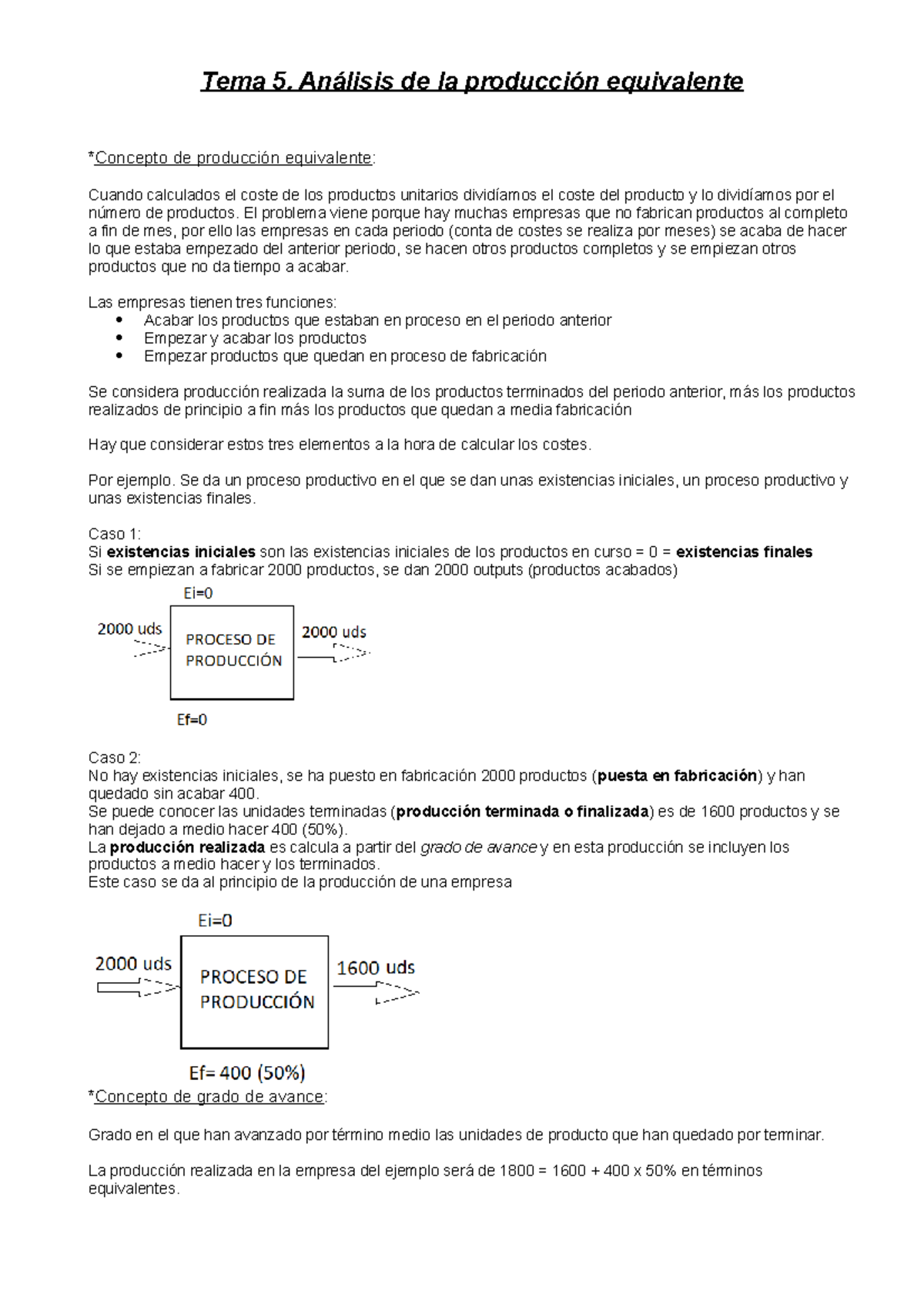 Tema 5 - Apuntes producción equivalente - Tema 5. Análisis de la ...