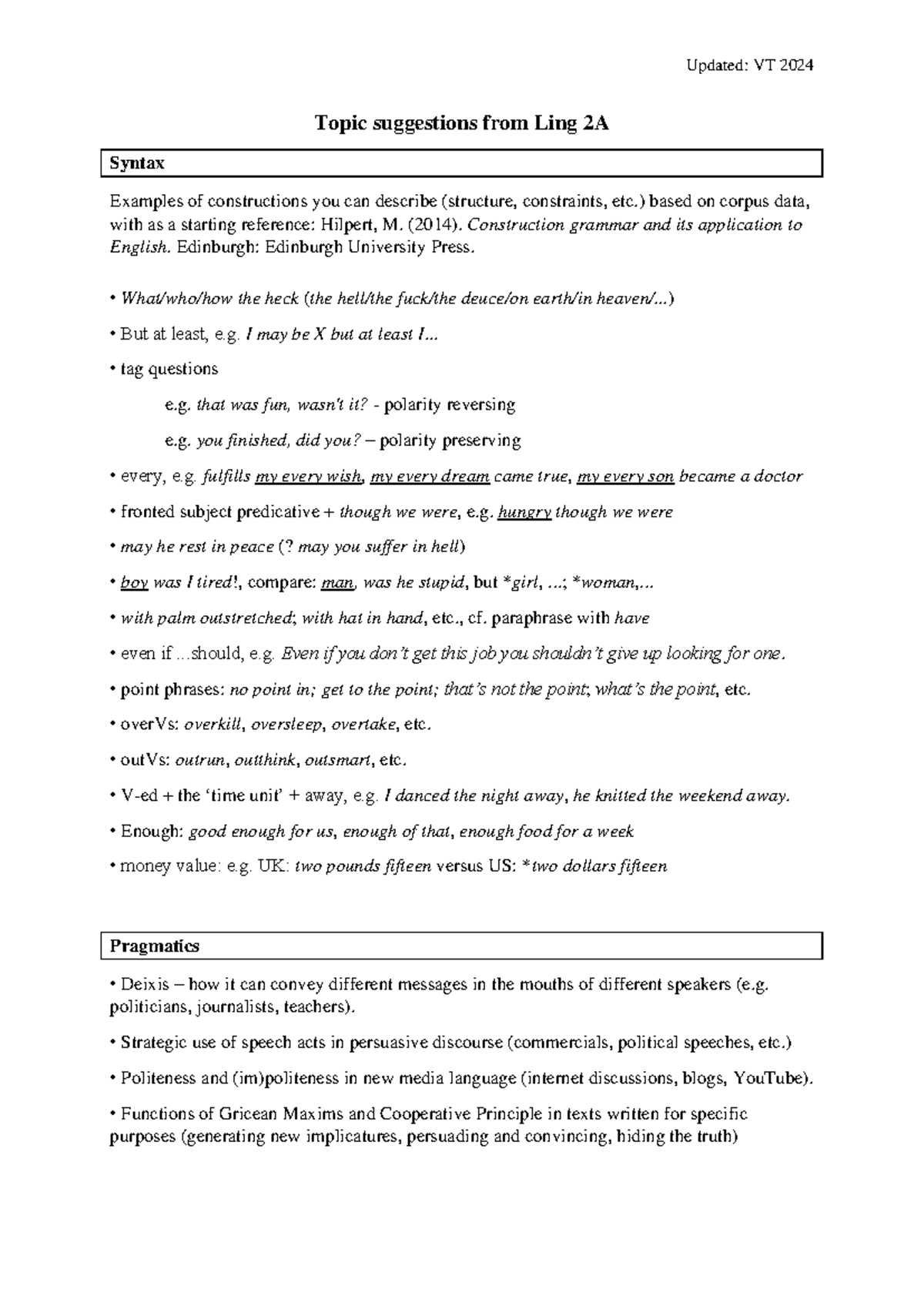 LN2B VT24 Topic Suggestions - Topic Suggestions From Ling 2A Syntax ...