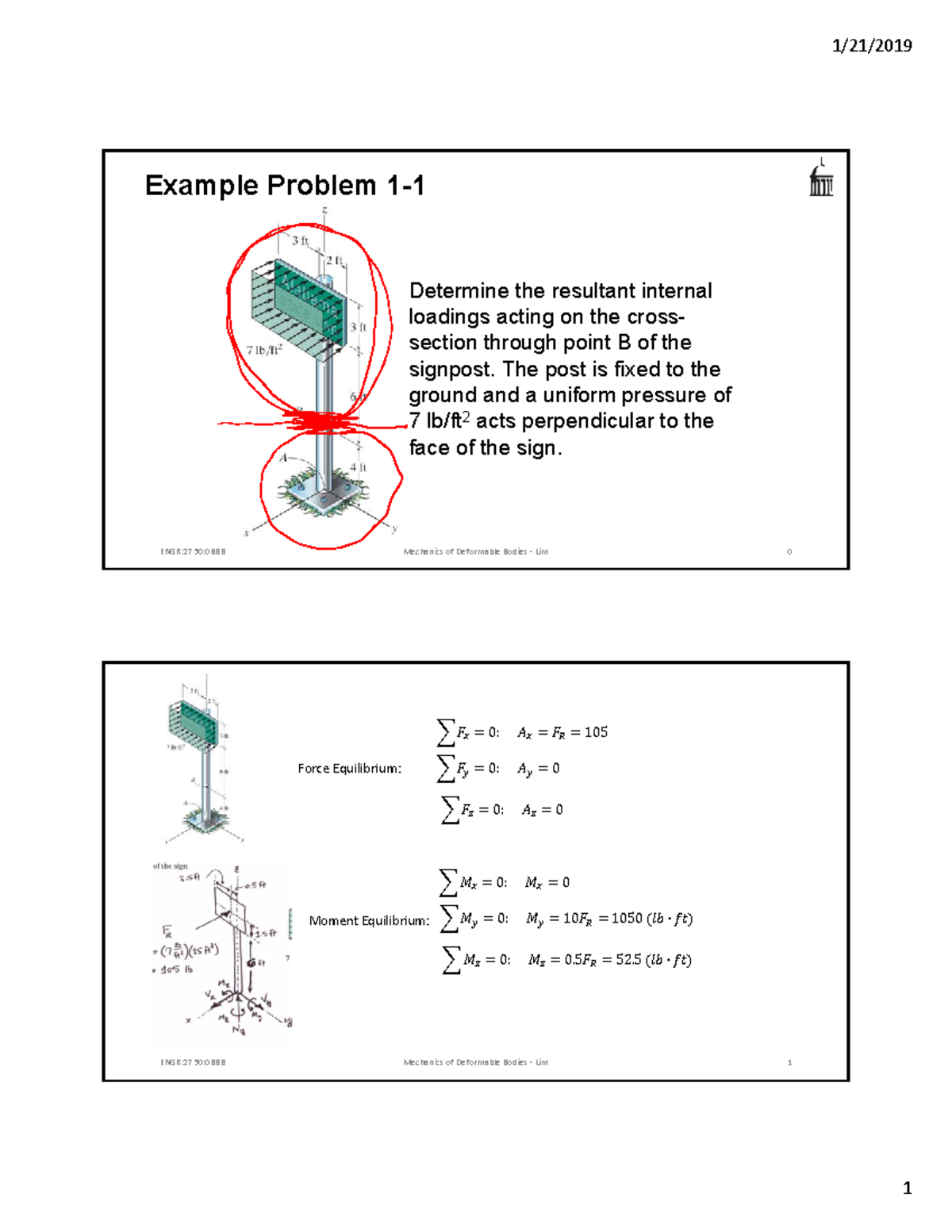 Example Solutions (Lectures 01 And 02) - ENGR:2750:0BBB Mechanics Of ...