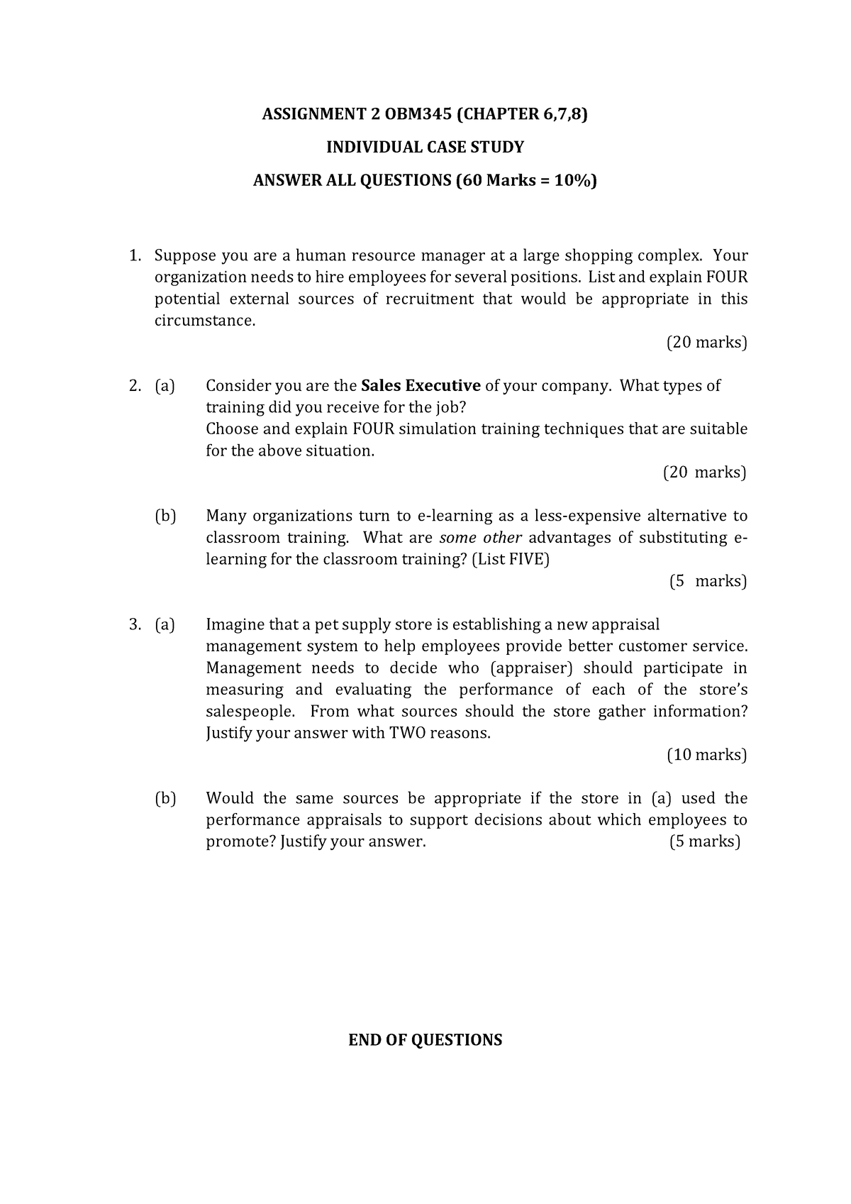 Individual CASE Study OBM345 - ASSIGNMENT 2 OBM345 (CHAPTER 6,7,8 ...