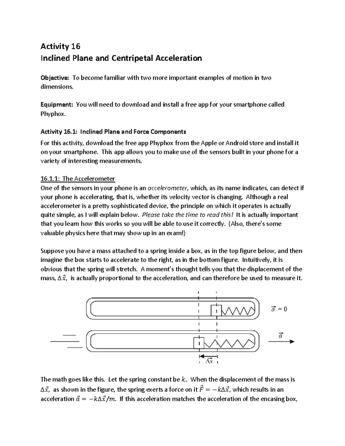 Lab 16 - Inclined Plane and Centripetal Acceleration - Activity 16 ...