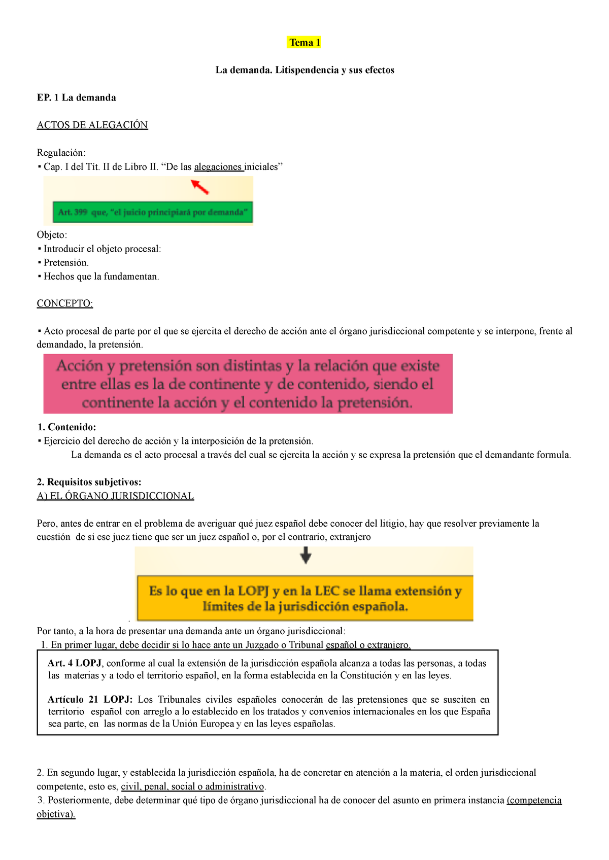 Temario Procesal Civil (Temas 1-6) - Tema 1 La Demanda. Litispendencia ...