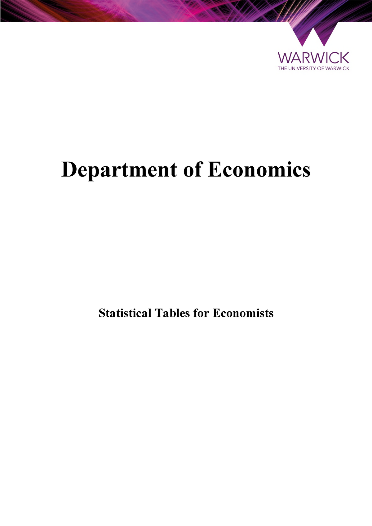 Statistical Tables - Department Of Economics Statistical Tables For ...