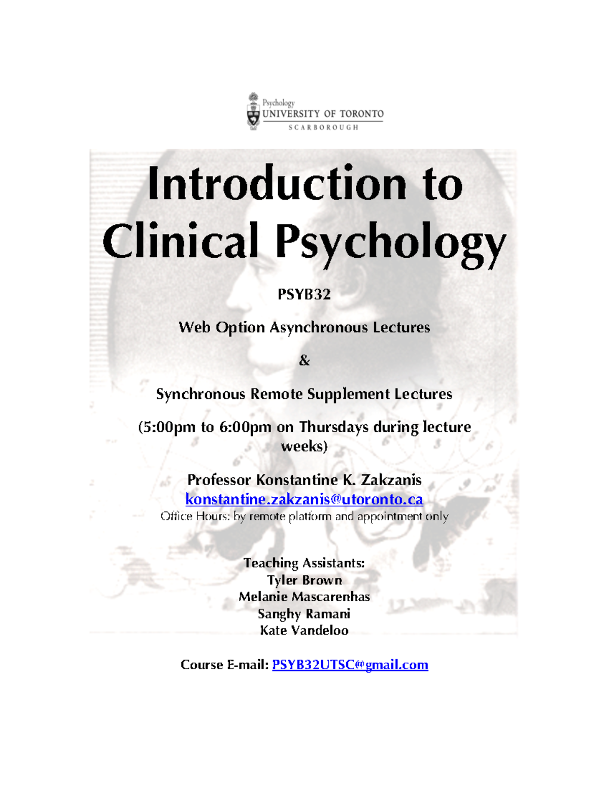 Zakzanis course outline - Introduction to Clinical Psychology PSYB Web ...