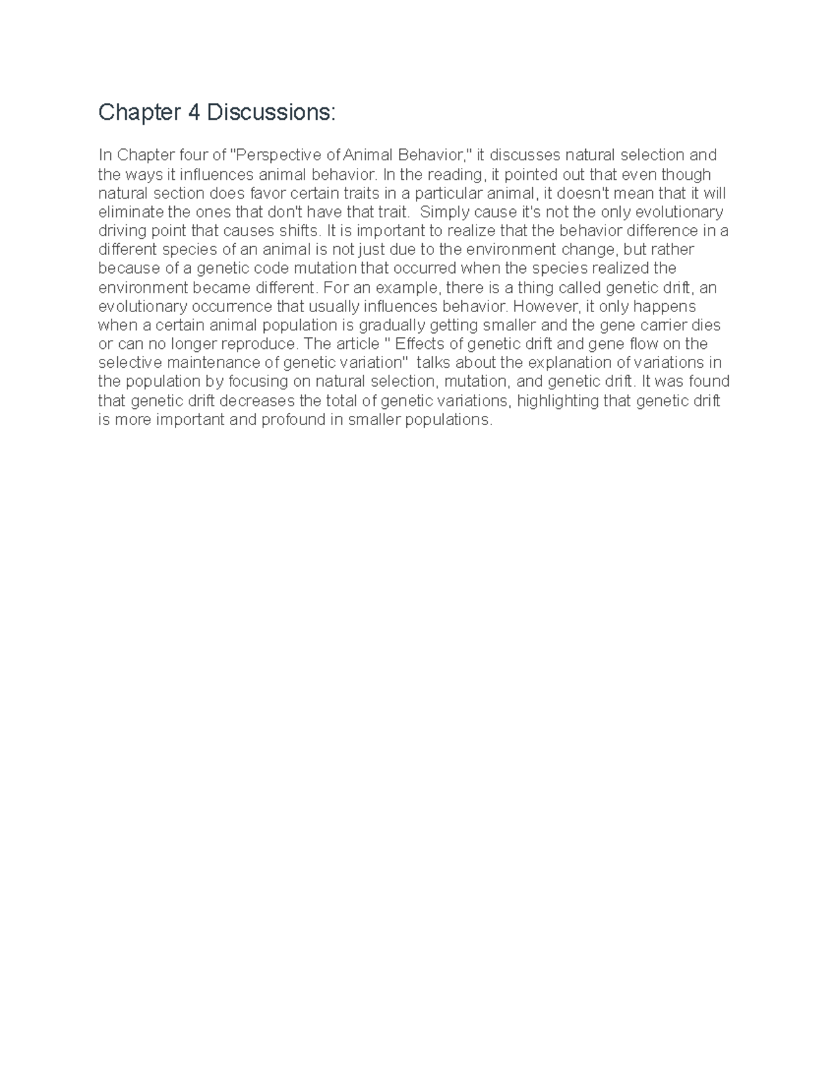 Chapter 4 Discussions - natural selection - Chapter 4 Discussions: In ...