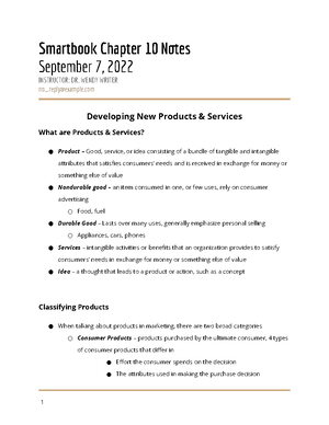 Chapter 1 Notes - Chapter 1 Smartbook Notes 29 August 2022 INSTRUCTOR ...