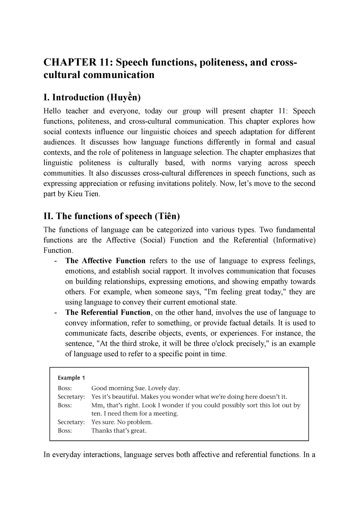 Chapter 11 Speech Functions, Politeness, AND Cross- Cultural ...