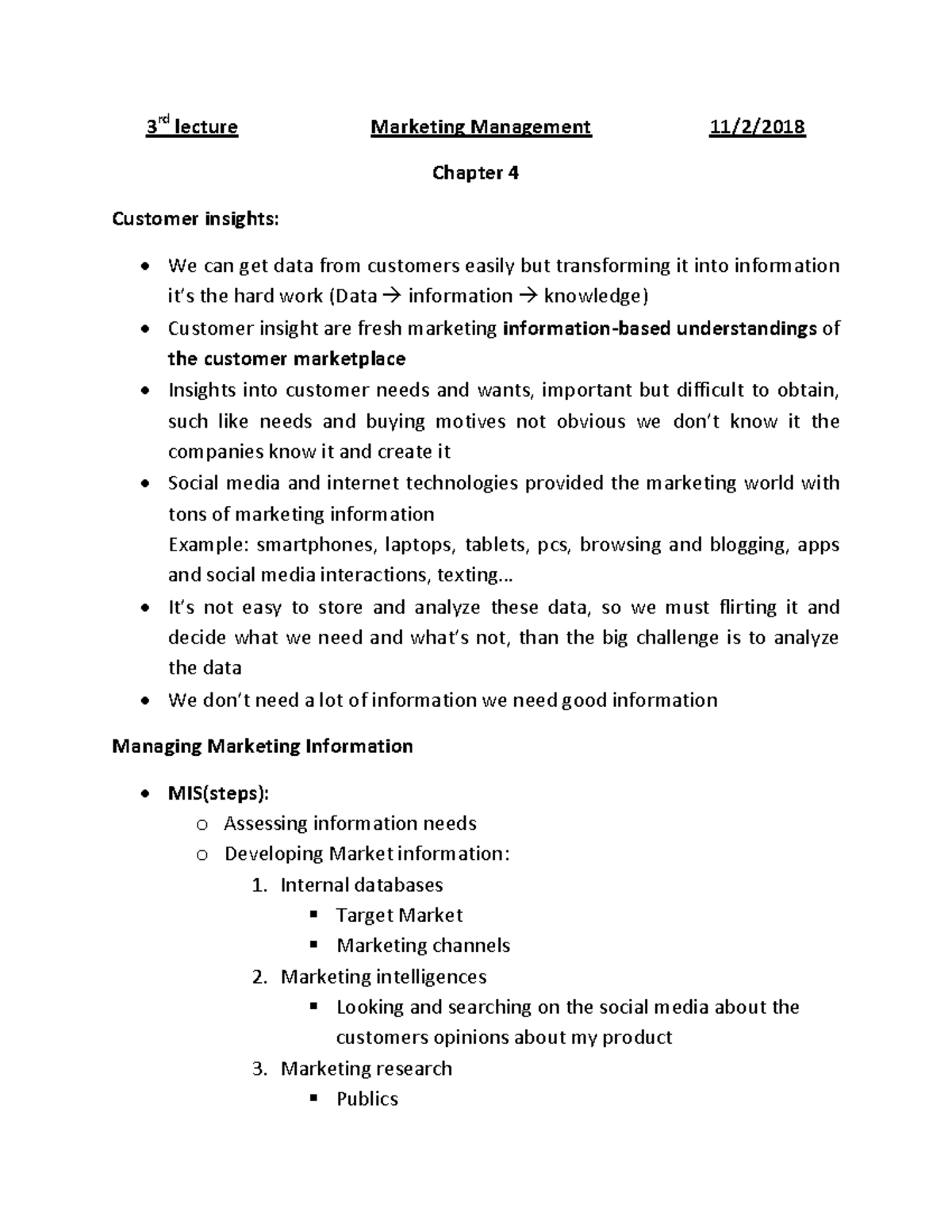 3rd lecture Marketing Management - Internal databases Target Market ...