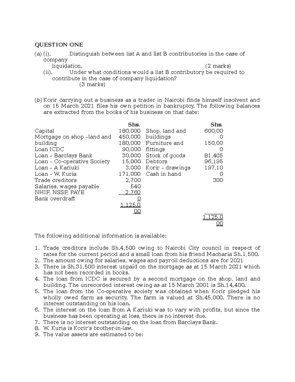 Questions - QUESTION ONE (a) (i). Distinguish between list A and list B ...